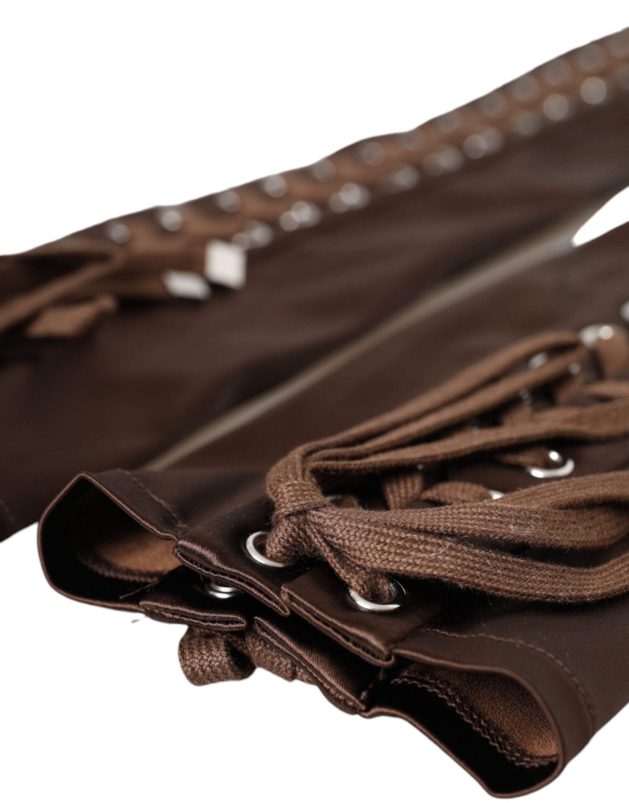 Dolce & Gabbana Acetate Lace Up Fingerless Brown Gloves Glam Steals