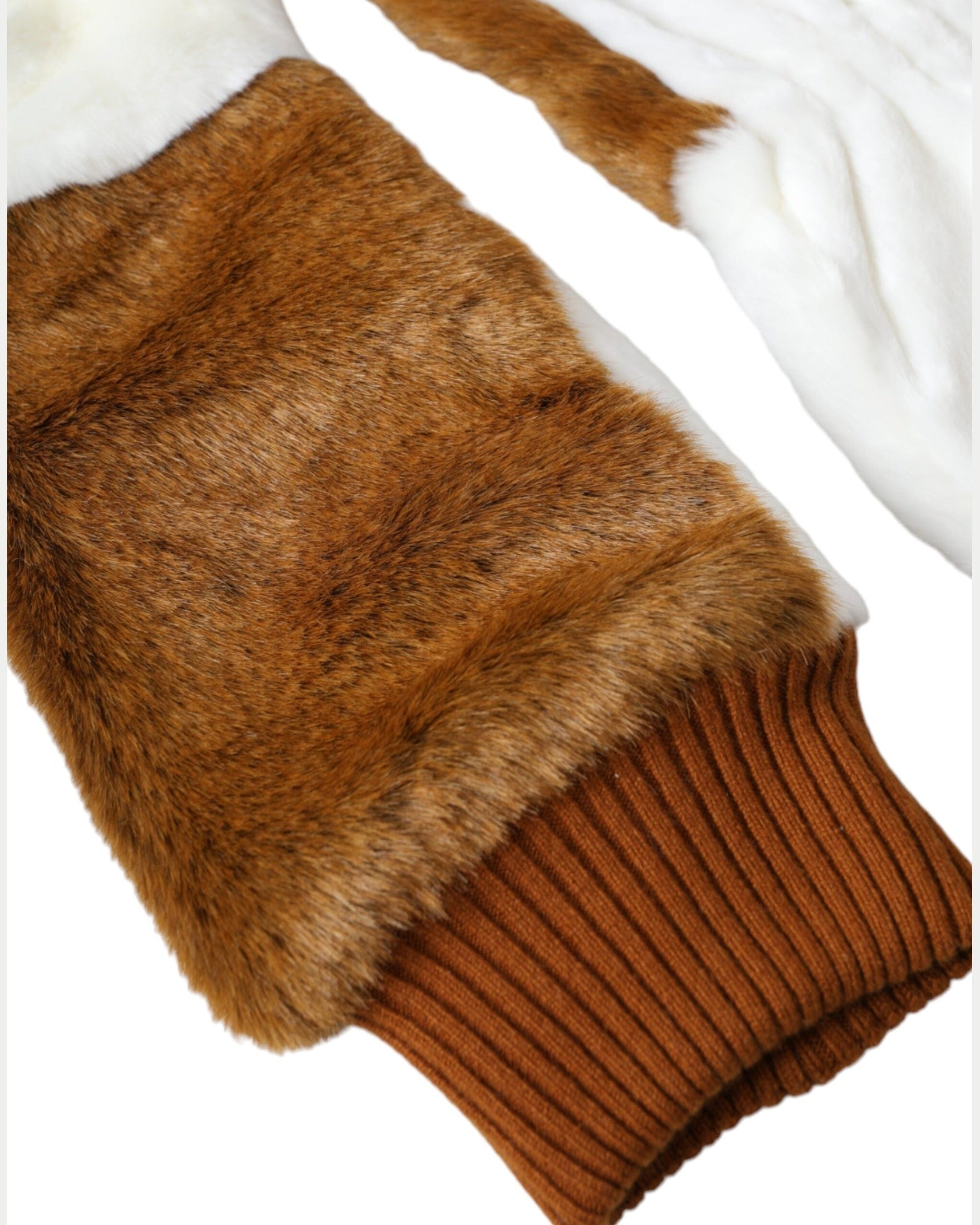 Dolce & Gabbana Acrylic Knitted Fur Mitten Brown White Gloves Glam Steals