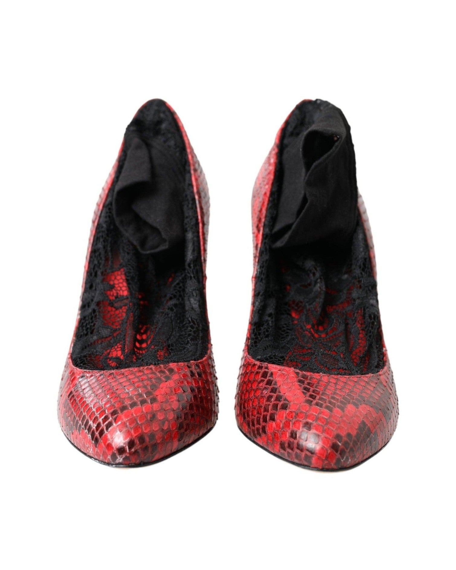 Dolce & Gabbana Almond Toe Snakeskin Pumps With Lace Red Socks Glam Steals