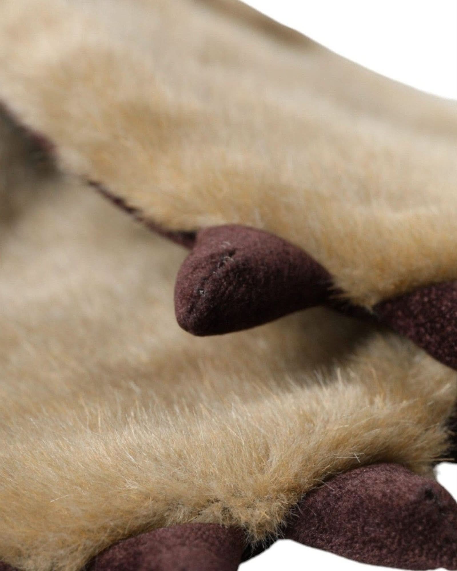 Dolce & Gabbana Beige Acrylic Knitted Fur Wrist Mitten Gloves Gloves & Mittens