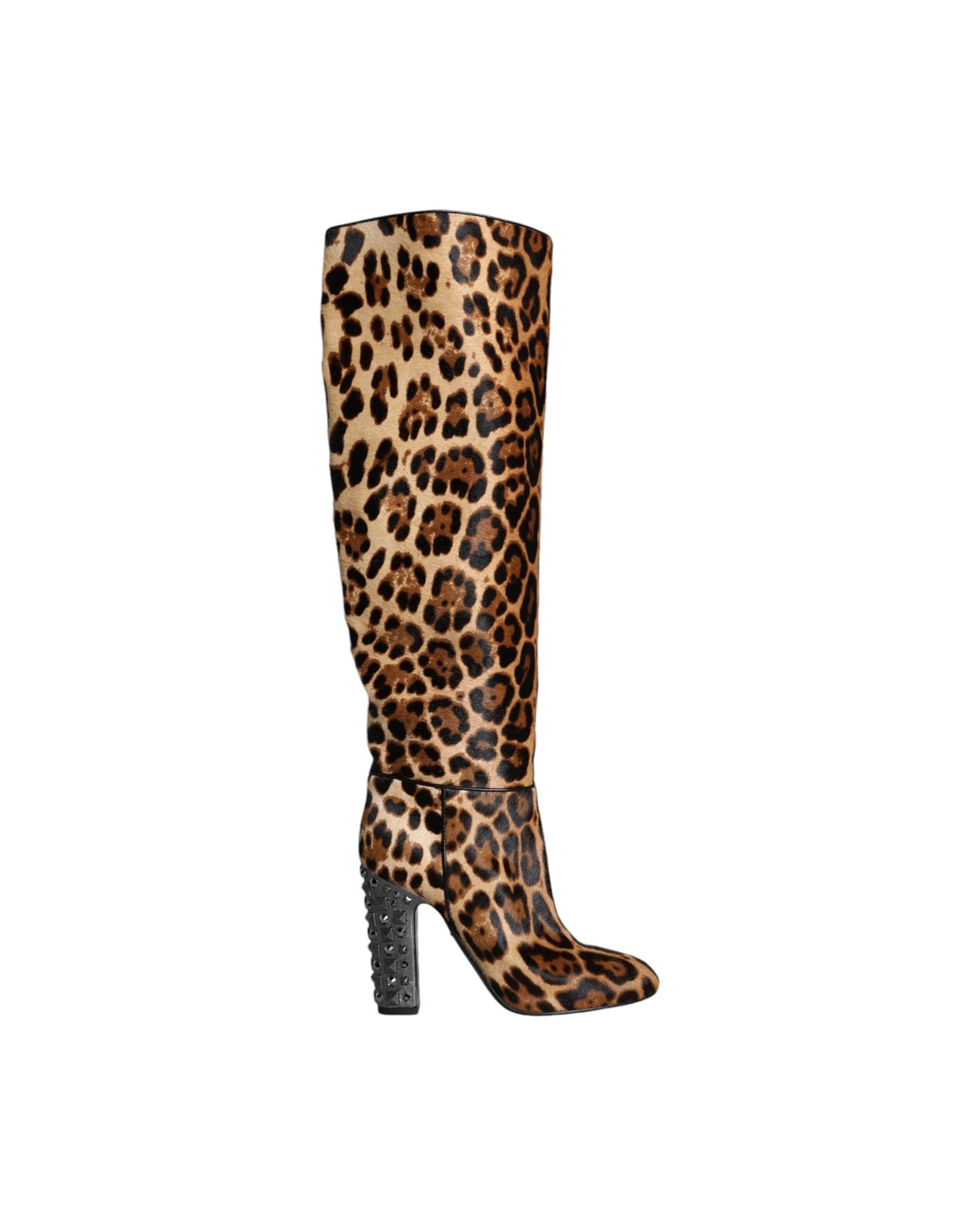 Dolce & Gabbana Beige Black Leopard Knee High Boots Shoes Glam Steals