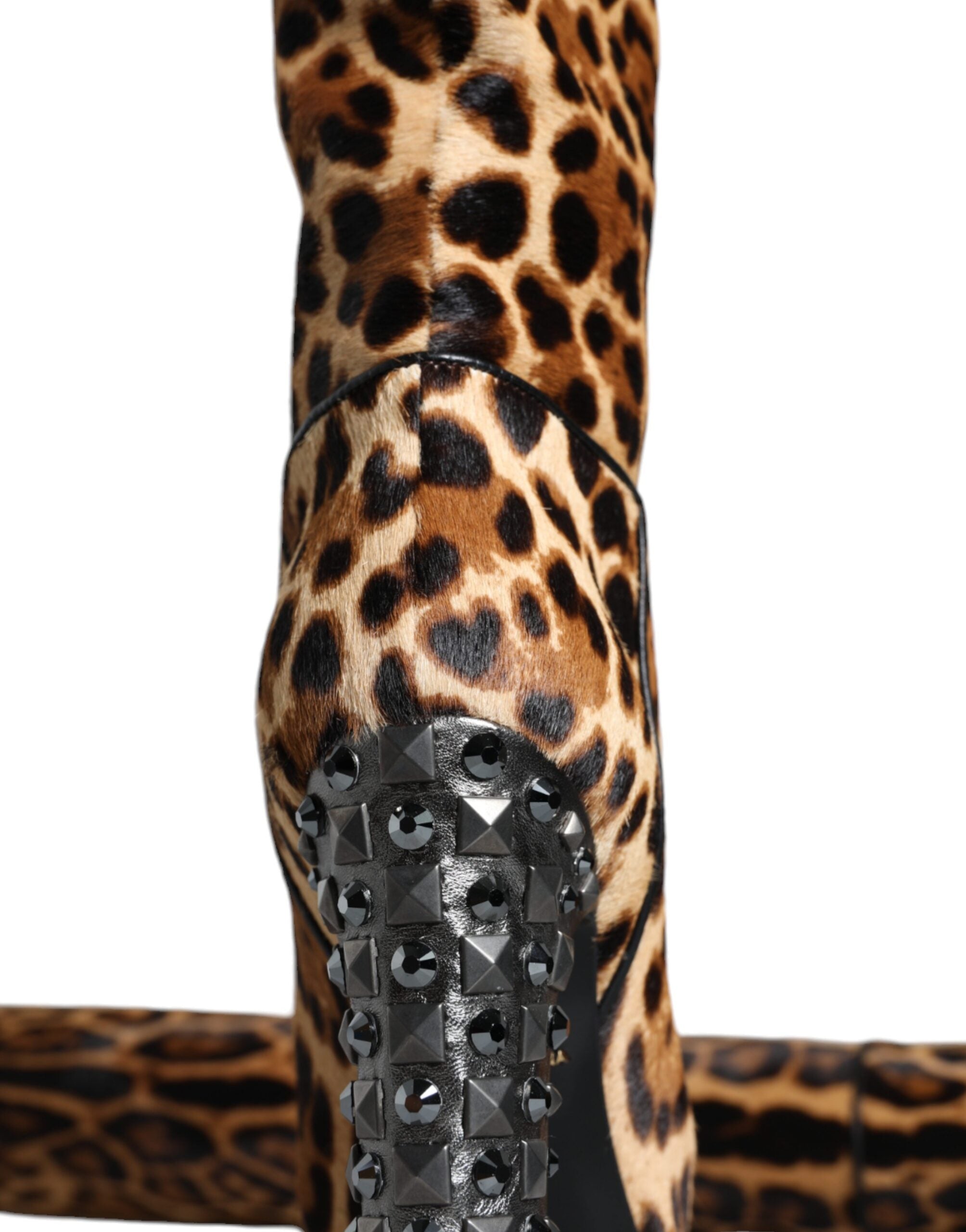 Dolce & Gabbana Beige Black Leopard Knee High Boots Shoes Glam Steals