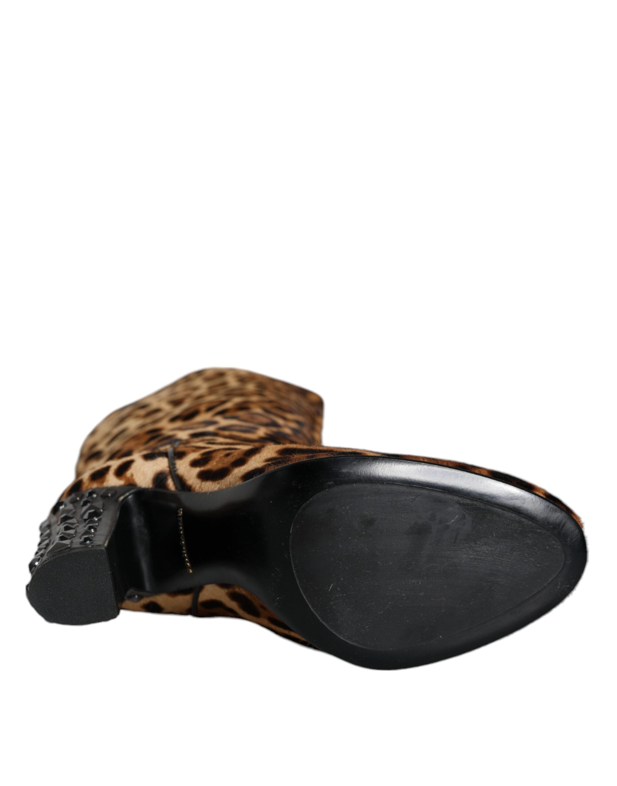 Dolce & Gabbana Beige Black Leopard Knee High Boots Shoes Glam Steals