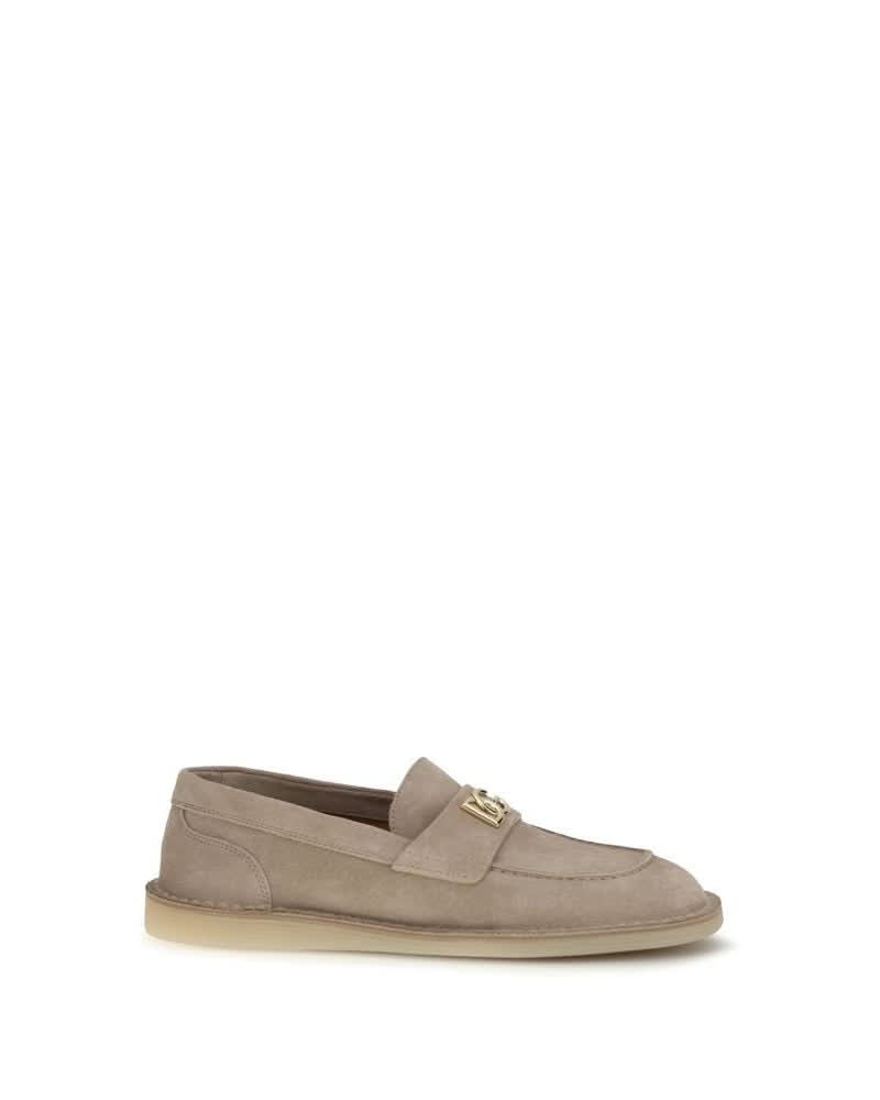 Dolce & Gabbana Beige Calf Leather Bos Taurus Slip On Loafers