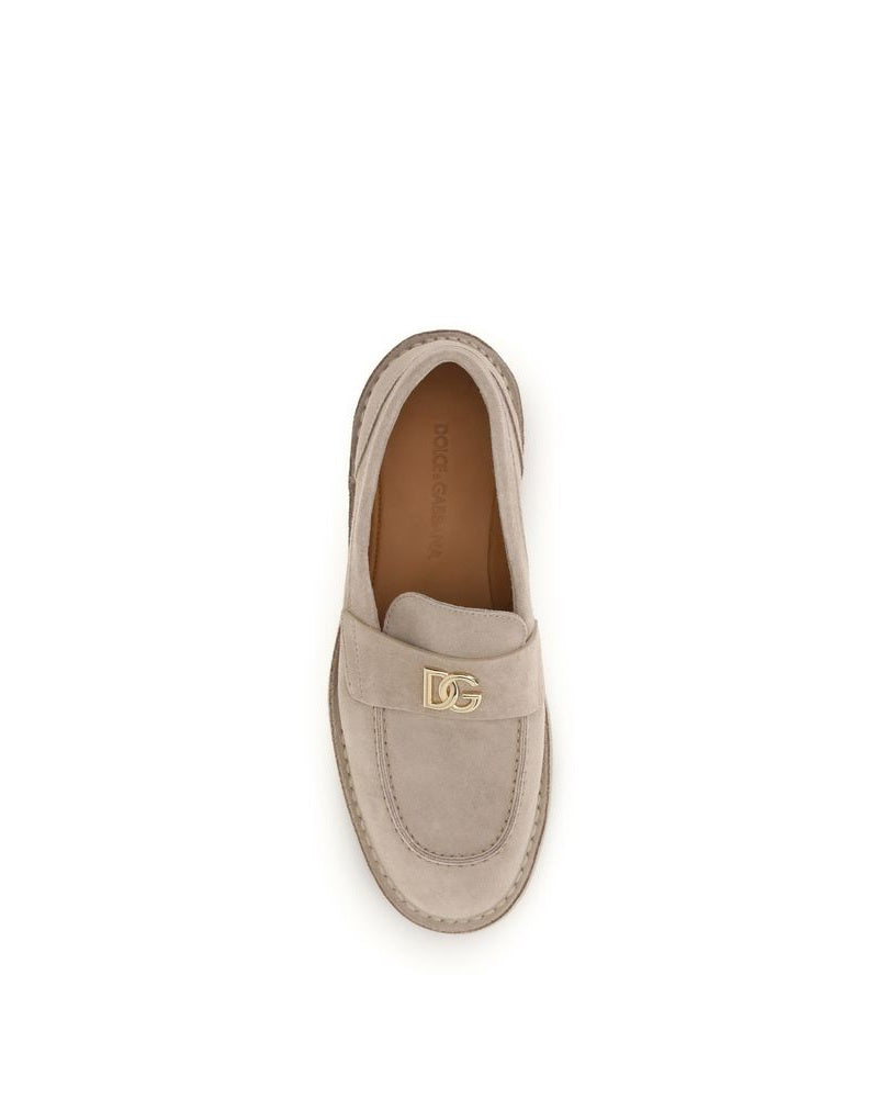 Dolce & Gabbana Beige Calf Leather Bos Taurus Slip On Loafers