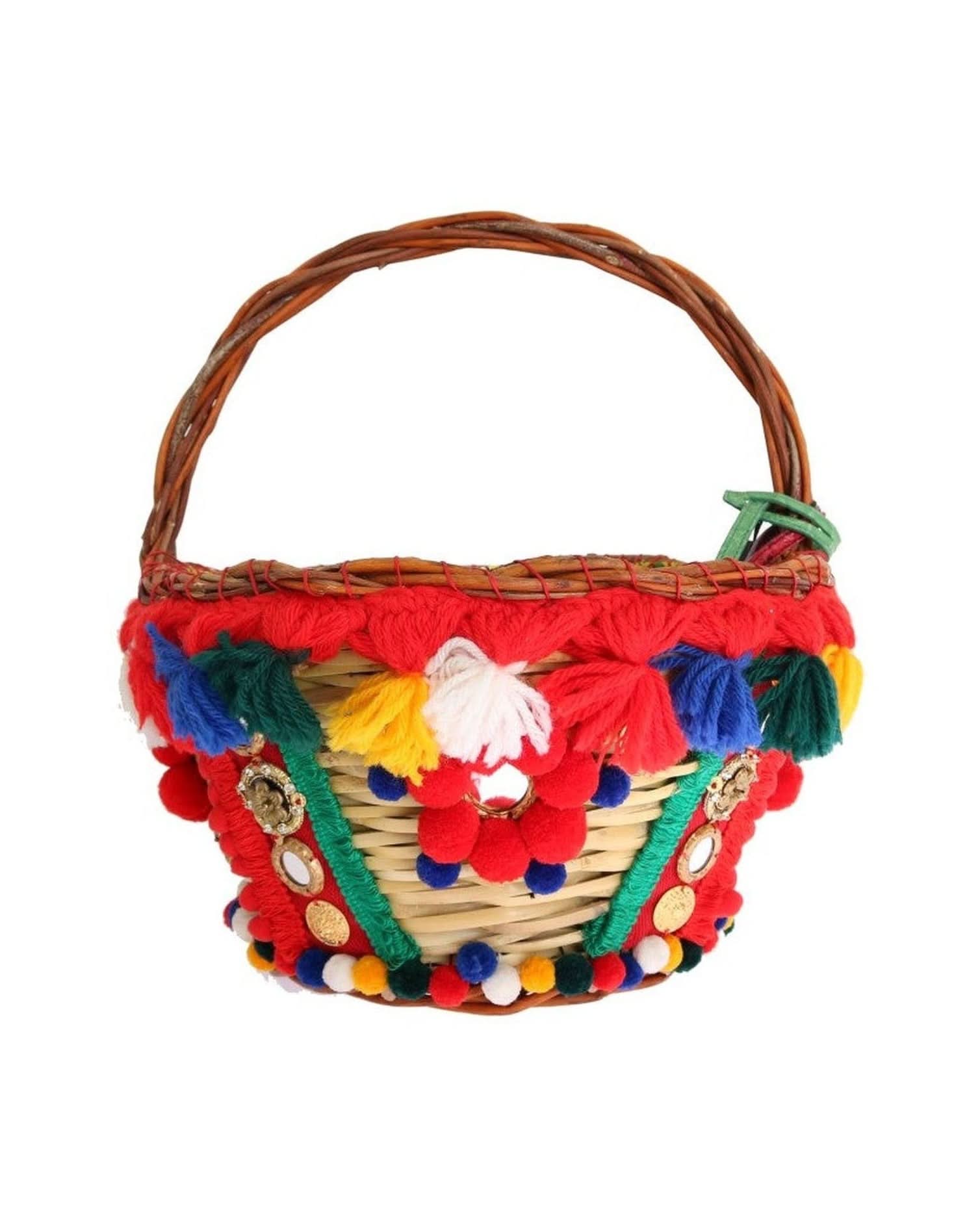 Dolce & Gabbana Beige Elegant Straw Exotic Skins Pom Tote Tote Bags