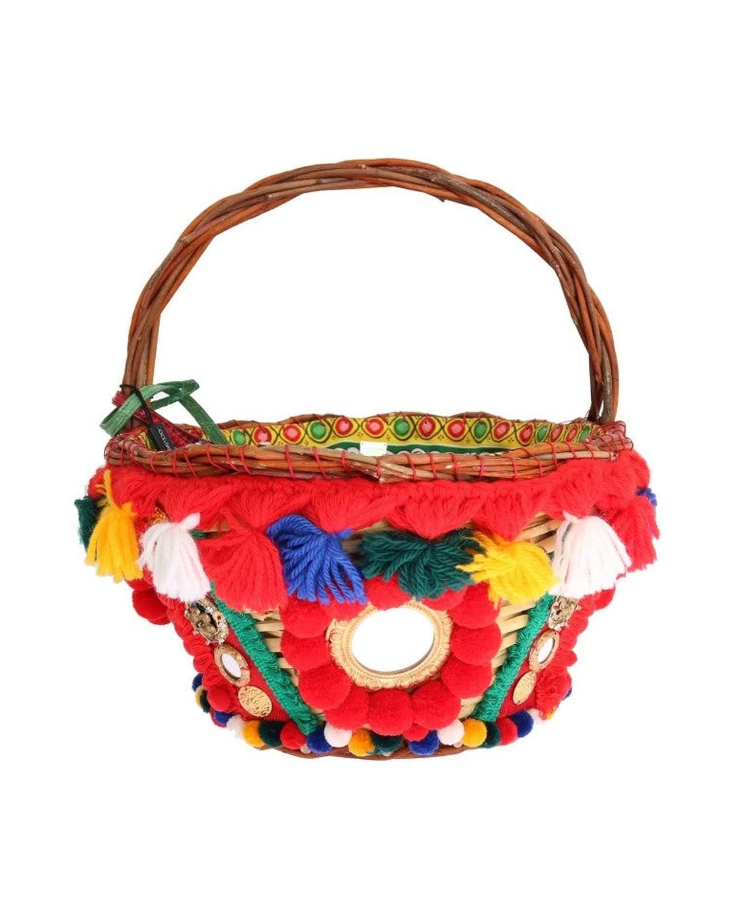 Dolce & Gabbana Beige Elegant Straw Exotic Skins Pom Tote Tote Bags