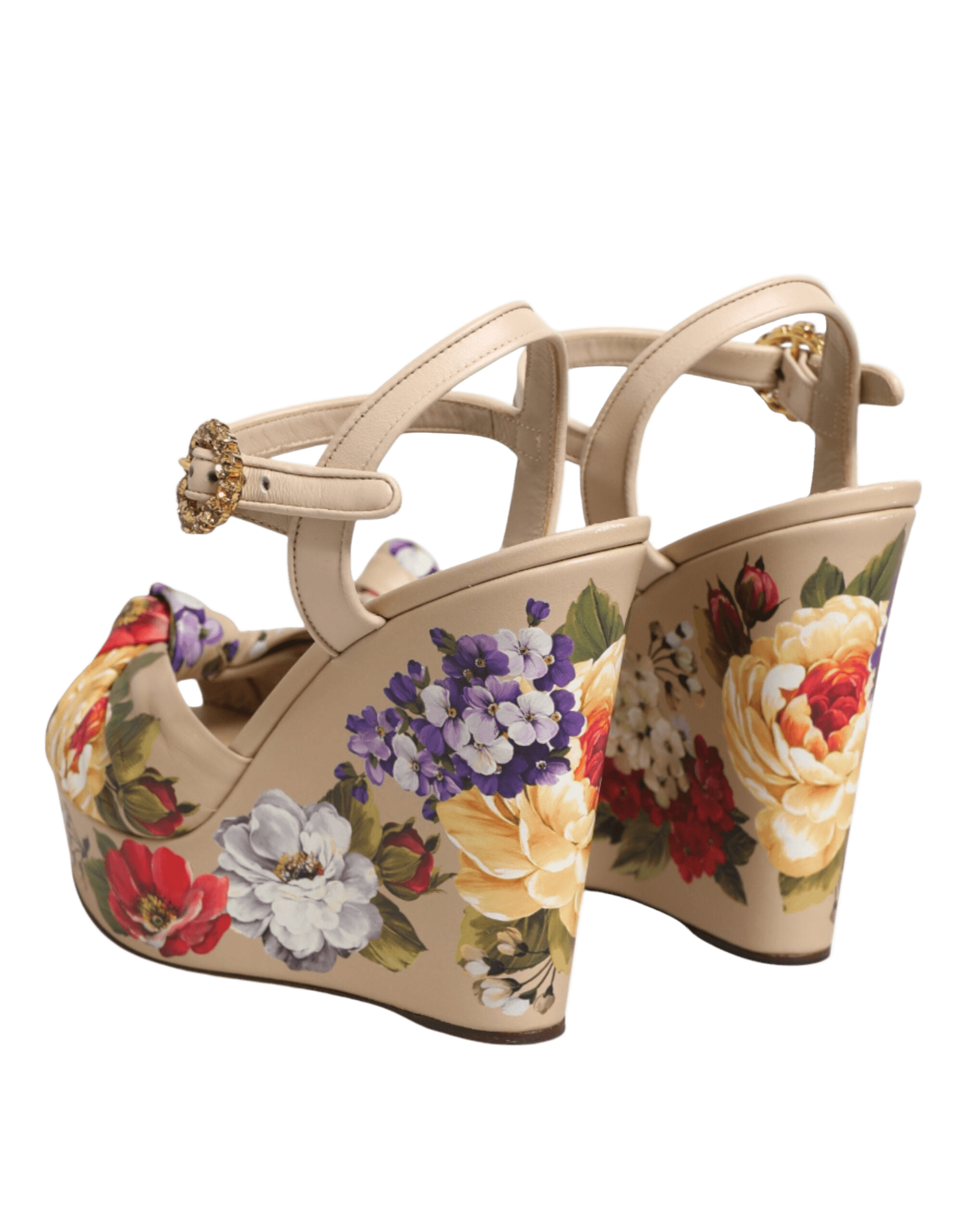 Dolce & Gabbana Beige Floral Ankle Strap Wedge Sandals Shoes Glam Steals