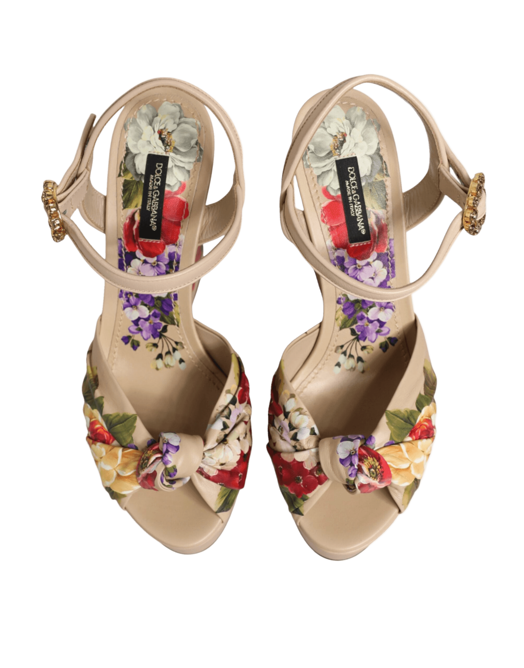 Dolce & Gabbana Beige Floral Ankle Strap Wedge Sandals Shoes Glam Steals