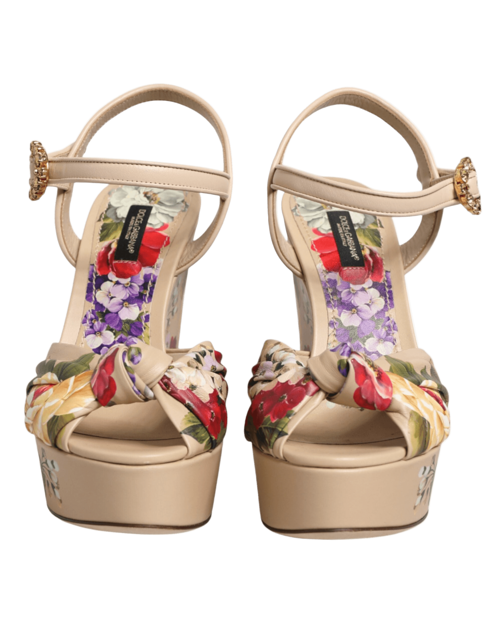 Dolce & Gabbana Beige Floral Ankle Strap Wedge Sandals Shoes Glam Steals