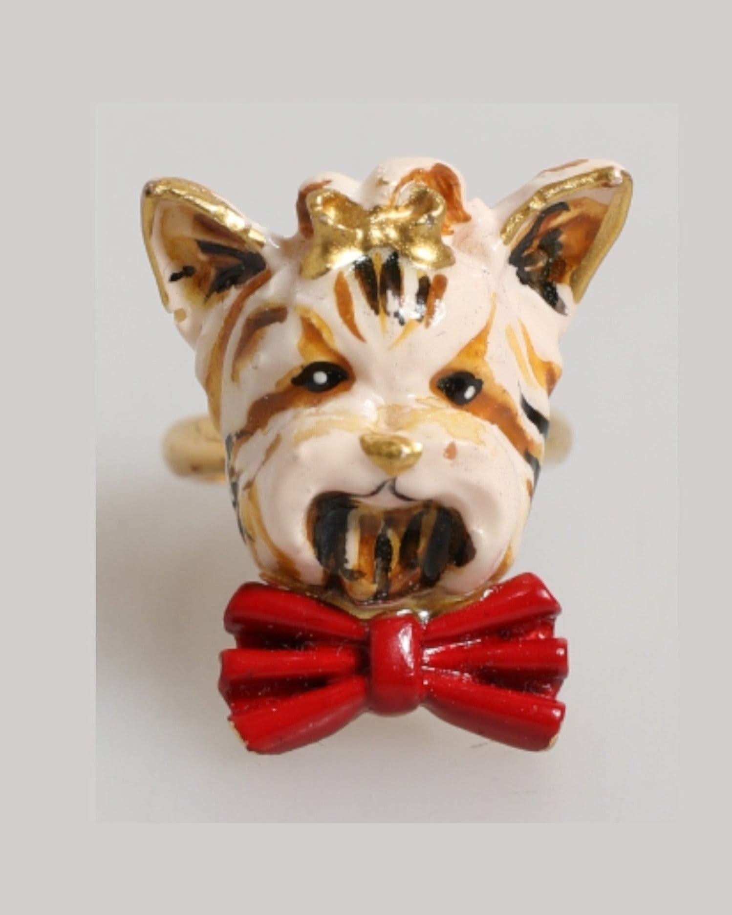 Dolce & Gabbana Beige Brass Resin Dog Pet Accessory Ring Rings