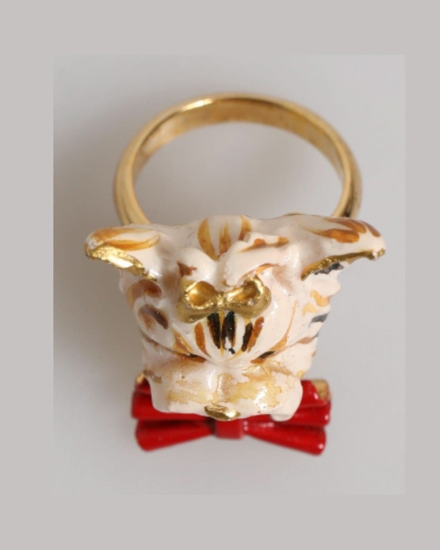 Dolce & Gabbana Beige Brass Resin Dog Pet Accessory Ring Rings
