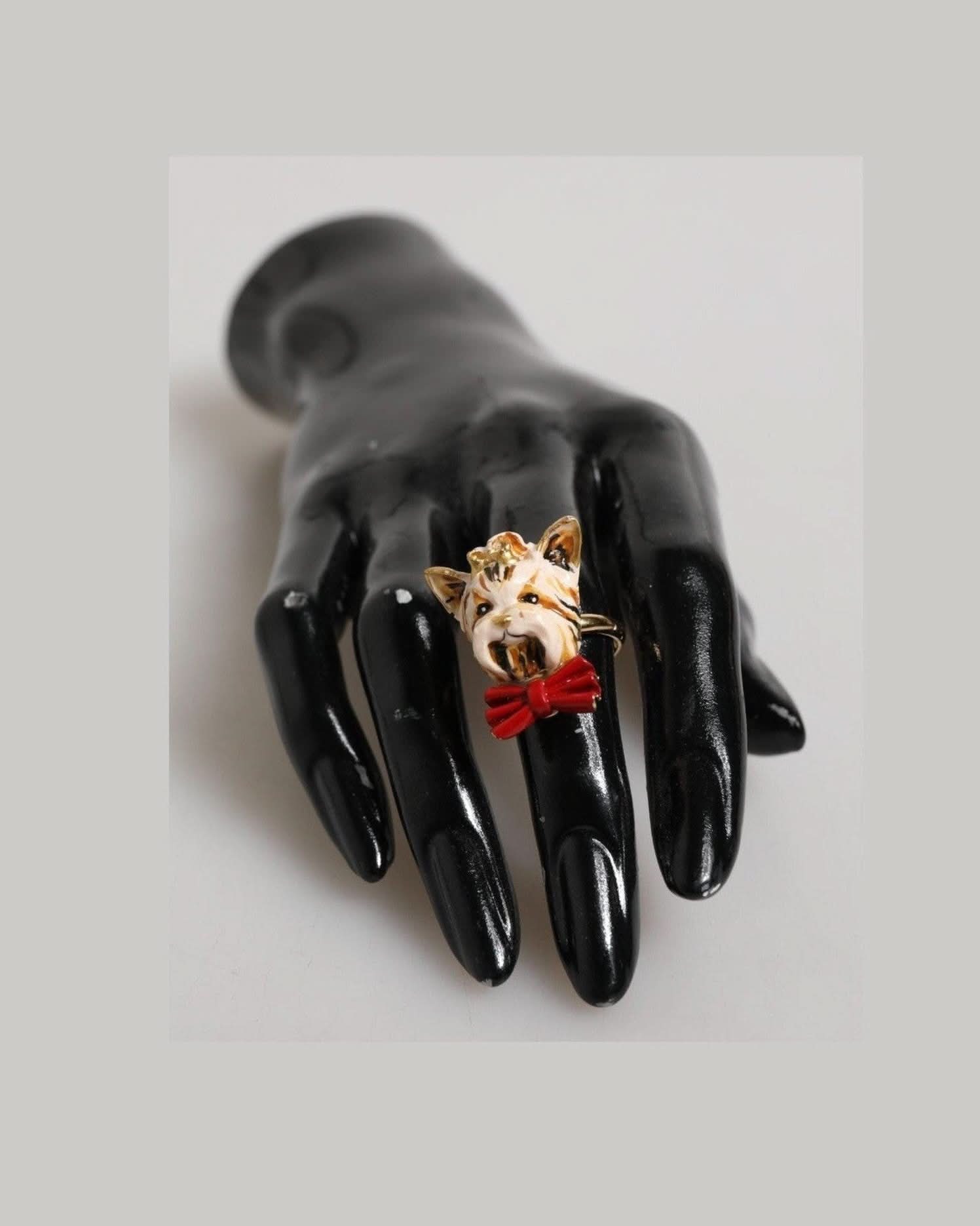 Dolce & Gabbana Beige Brass Resin Dog Pet Accessory Ring Rings