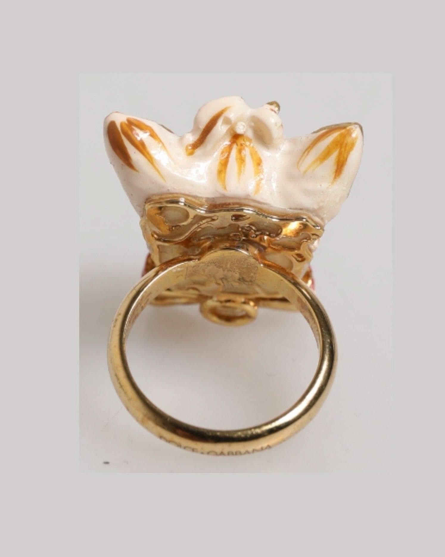 Dolce & Gabbana Beige Brass Resin Dog Pet Accessory Ring Rings