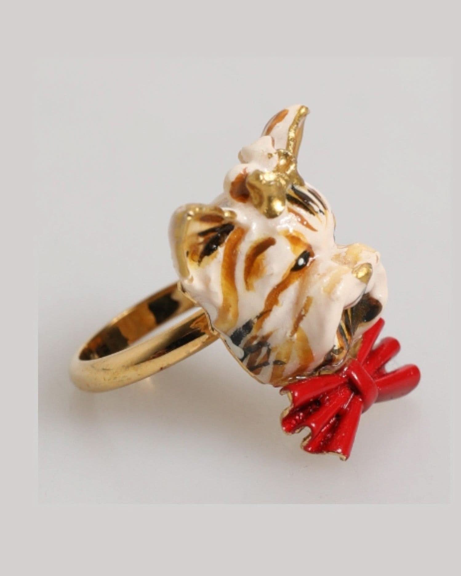 Dolce & Gabbana Beige Brass Resin Dog Pet Accessory Ring Rings