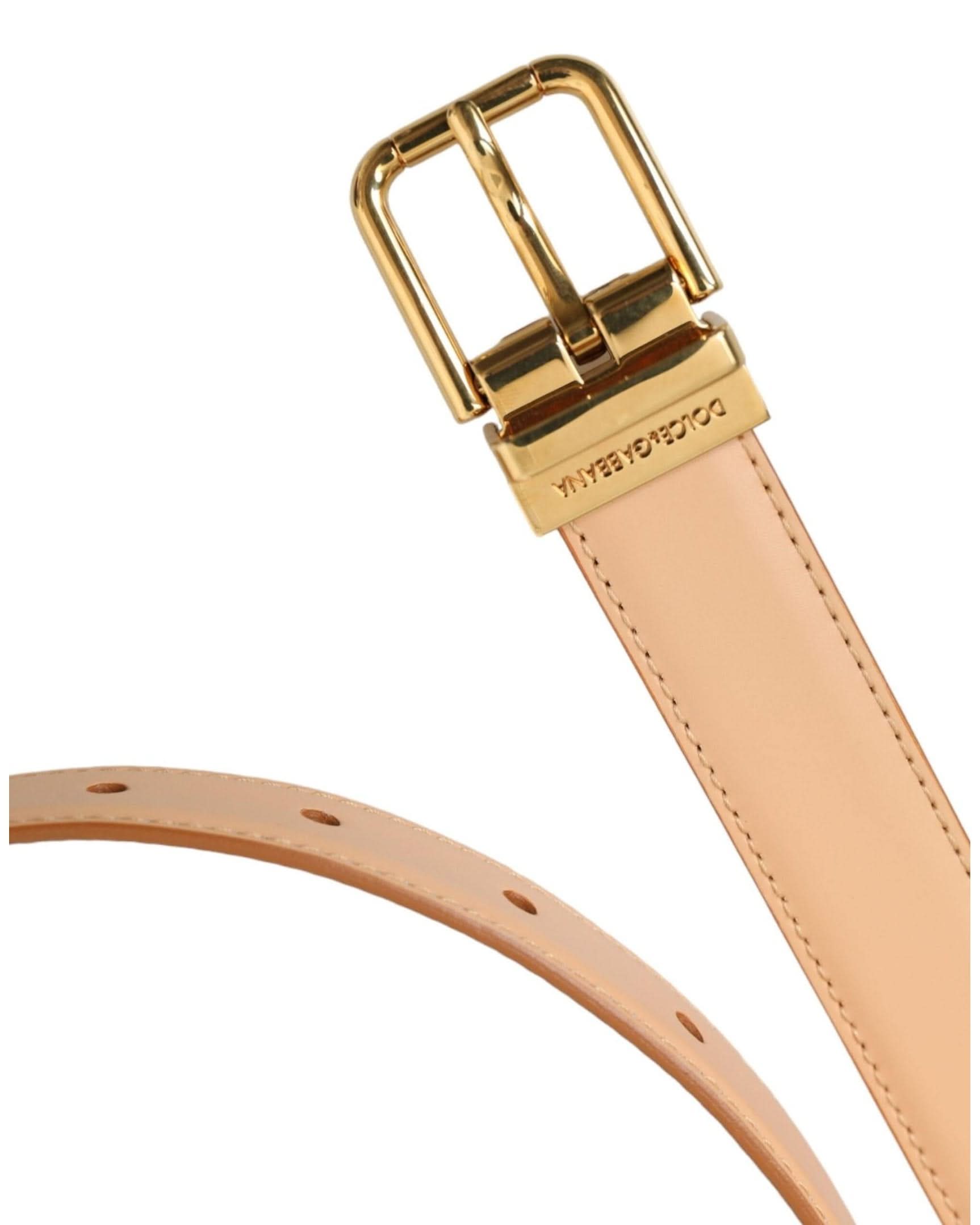 Dolce & Gabbana Beige Leather Calfskin Gold Metal Buckle Belt Belts