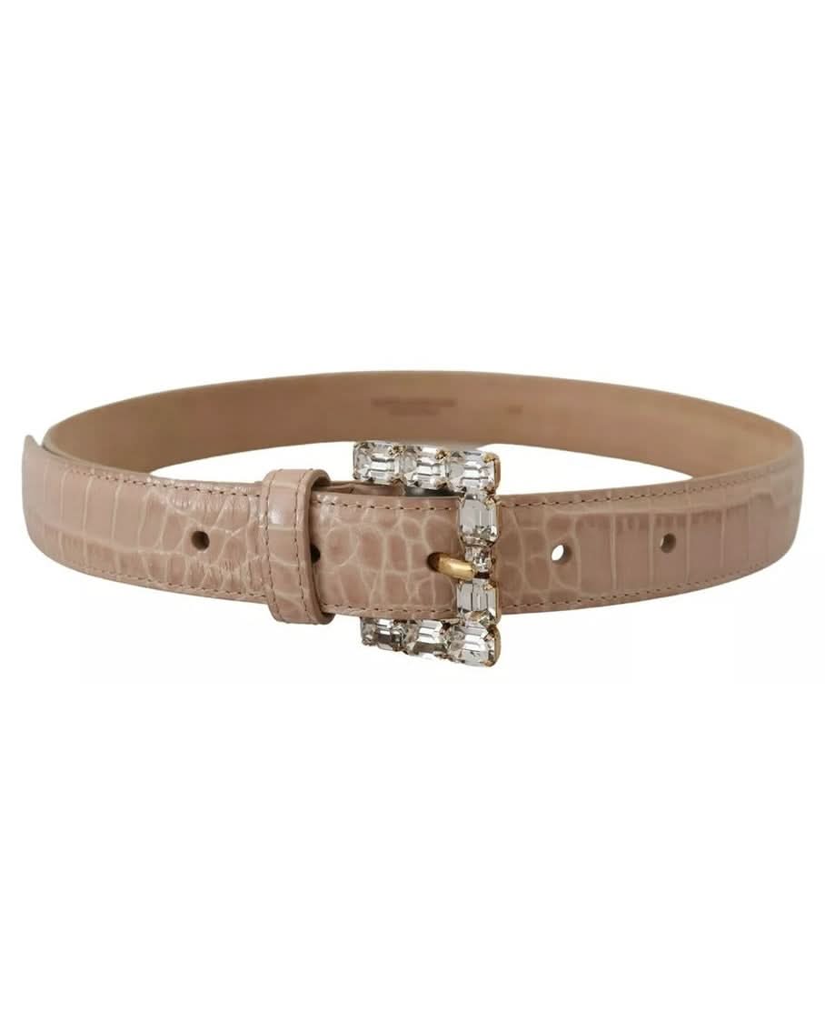 Dolce & Gabbana Beige Leather Crystal Buckle Belt Belts
