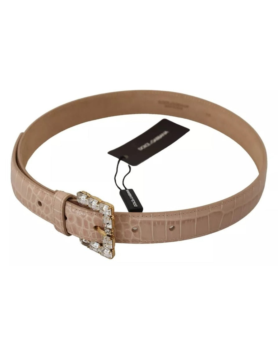 Dolce & Gabbana Beige Leather Crystal Buckle Belt Belts