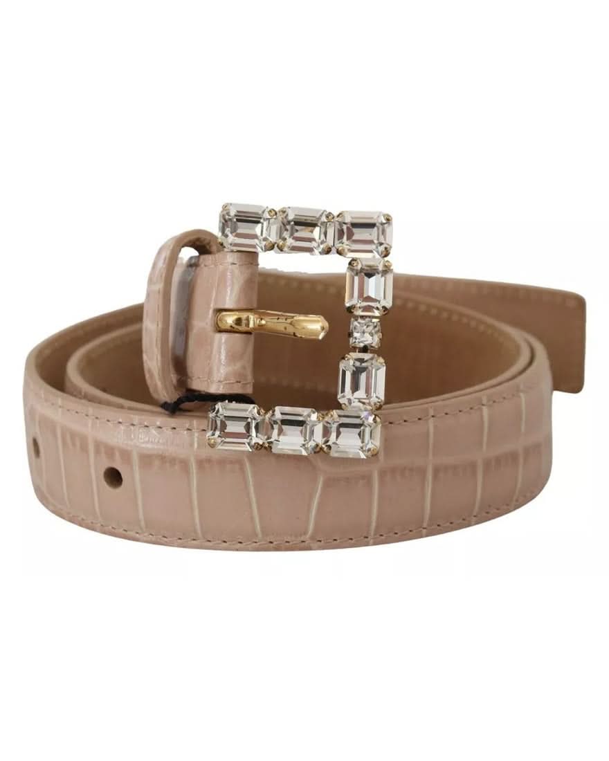 Dolce & Gabbana Beige Leather Crystal Buckle Belt Belts