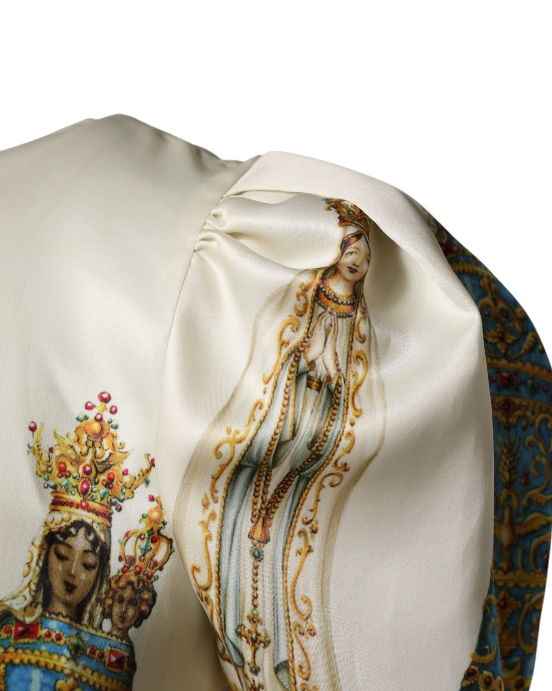 Dolce & Gabbana Beige Silk Madonne Print Short Sleeve Dress Dresses
