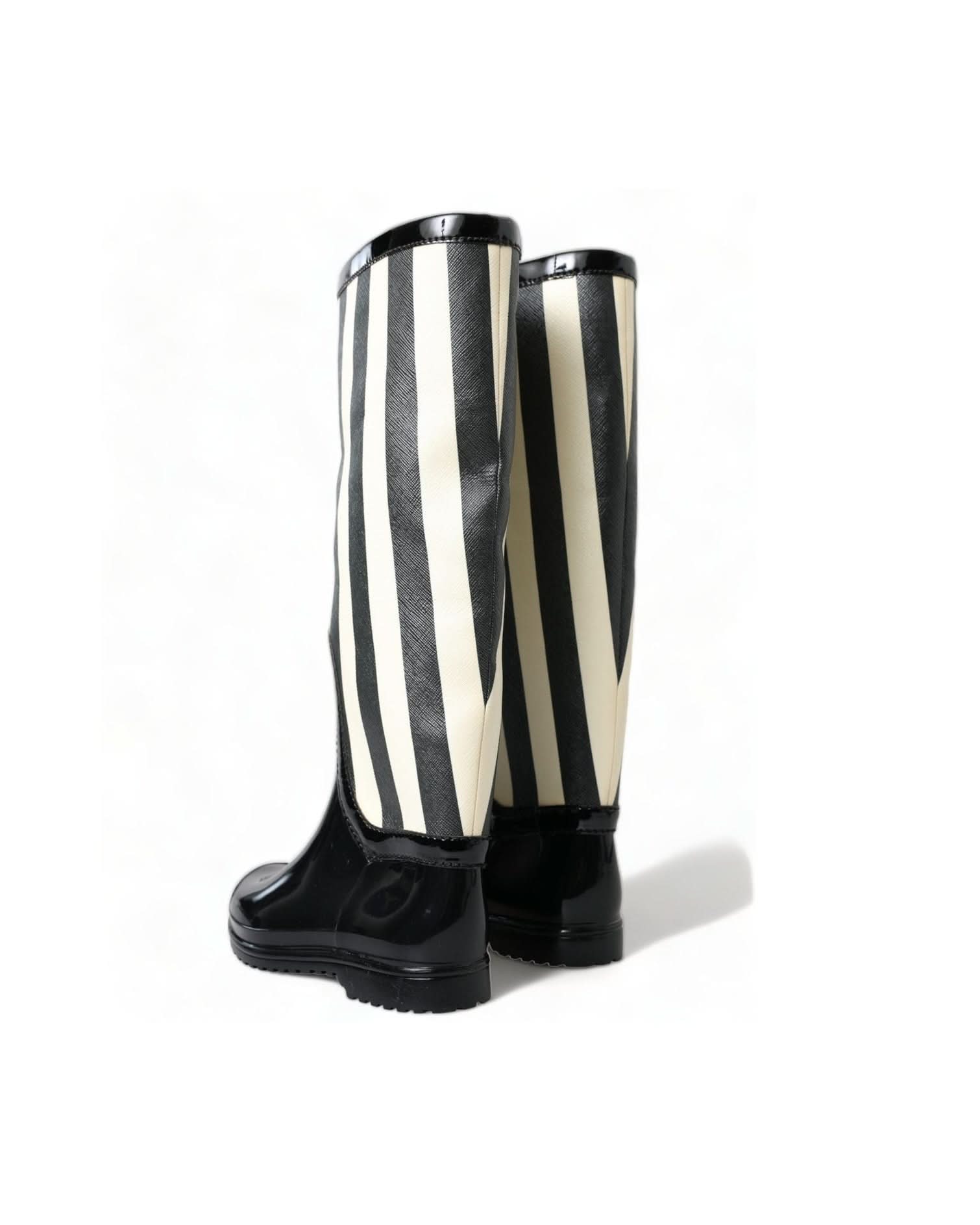 Dolce & Gabbana Black Striped Knee High Boots Boots