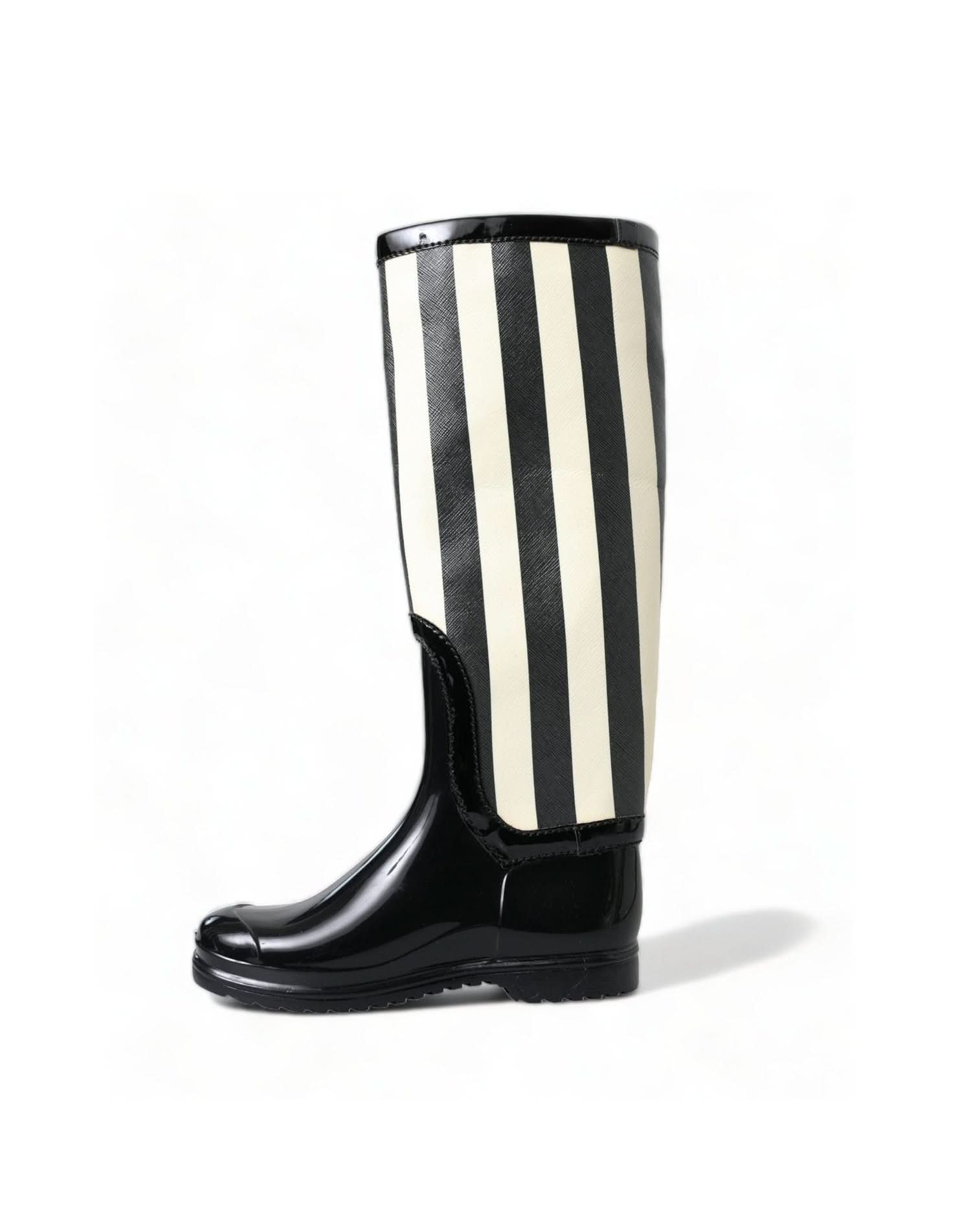 Dolce & Gabbana Black Striped Knee High Boots Boots