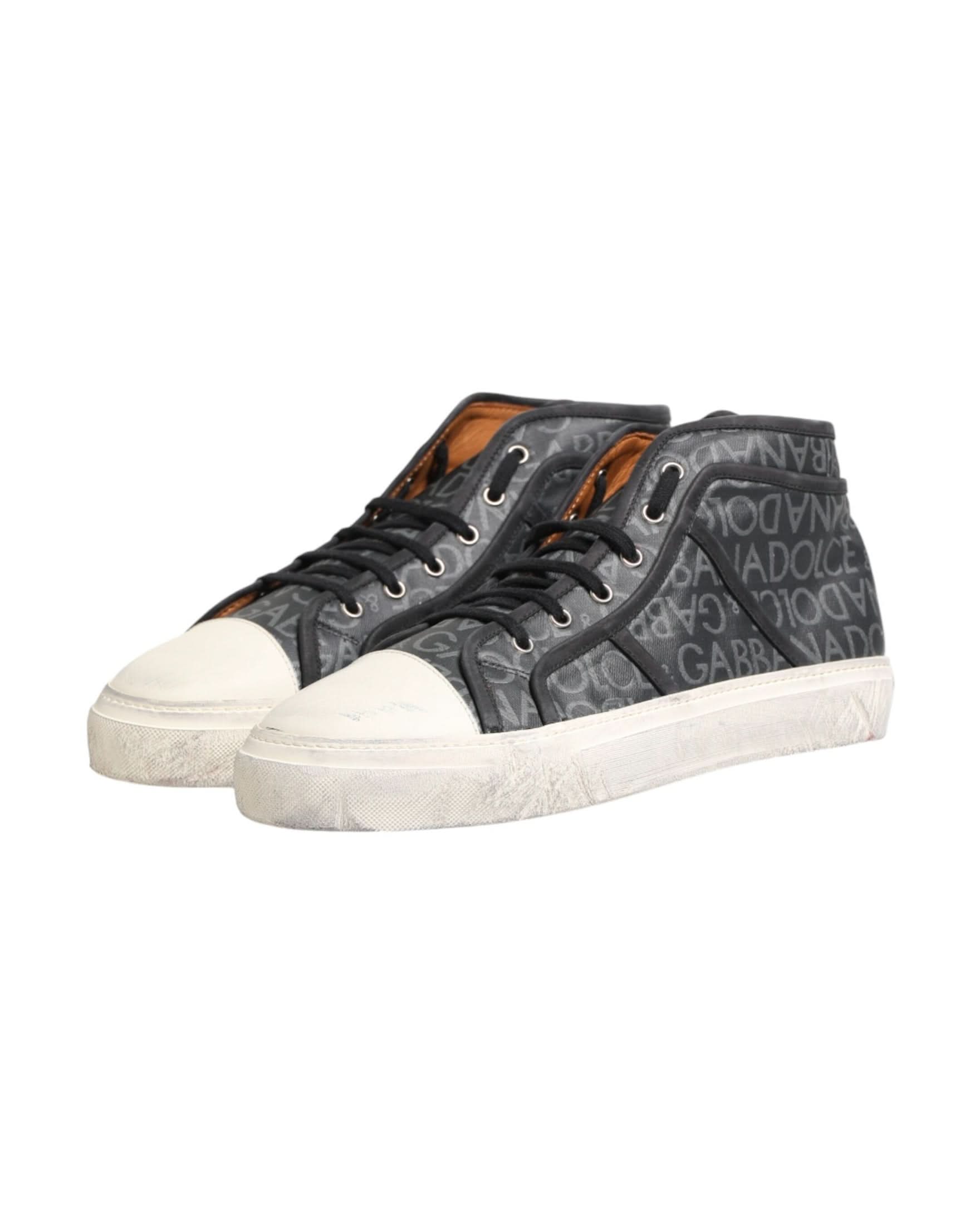 Dolce & Gabbana Black Canvas White Logo Mid Top Sneakers Shoes