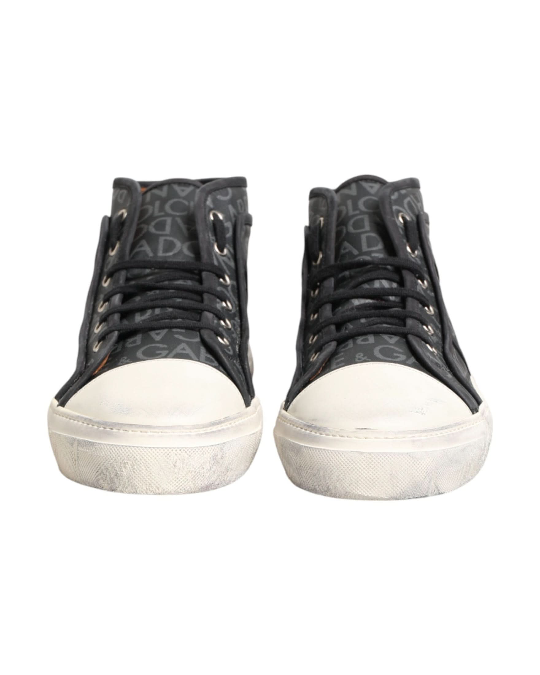 Dolce & Gabbana Black Canvas White Logo Mid Top Sneakers Shoes