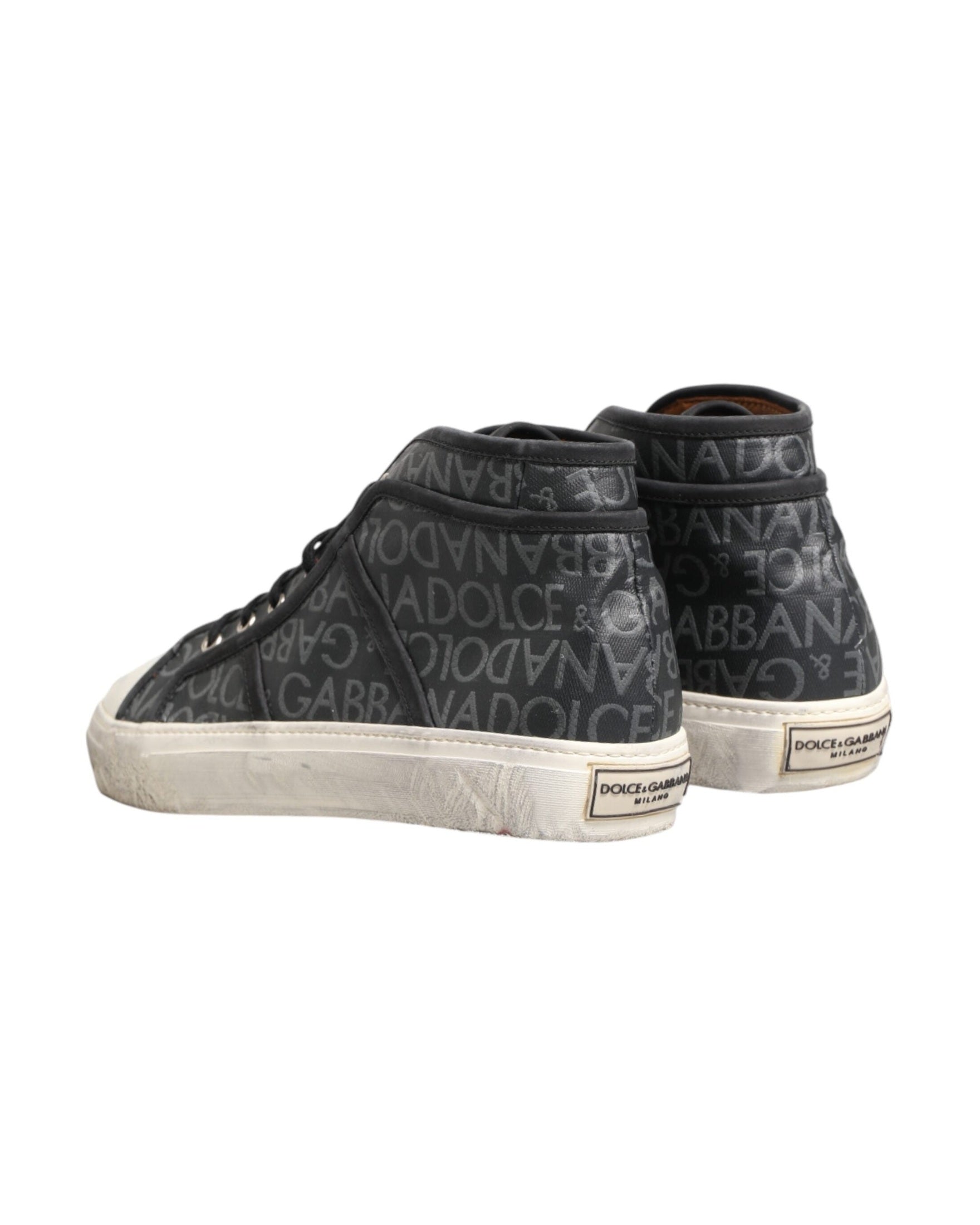 Dolce & Gabbana Black Canvas White Logo Mid Top Sneakers Shoes Glam Steals
