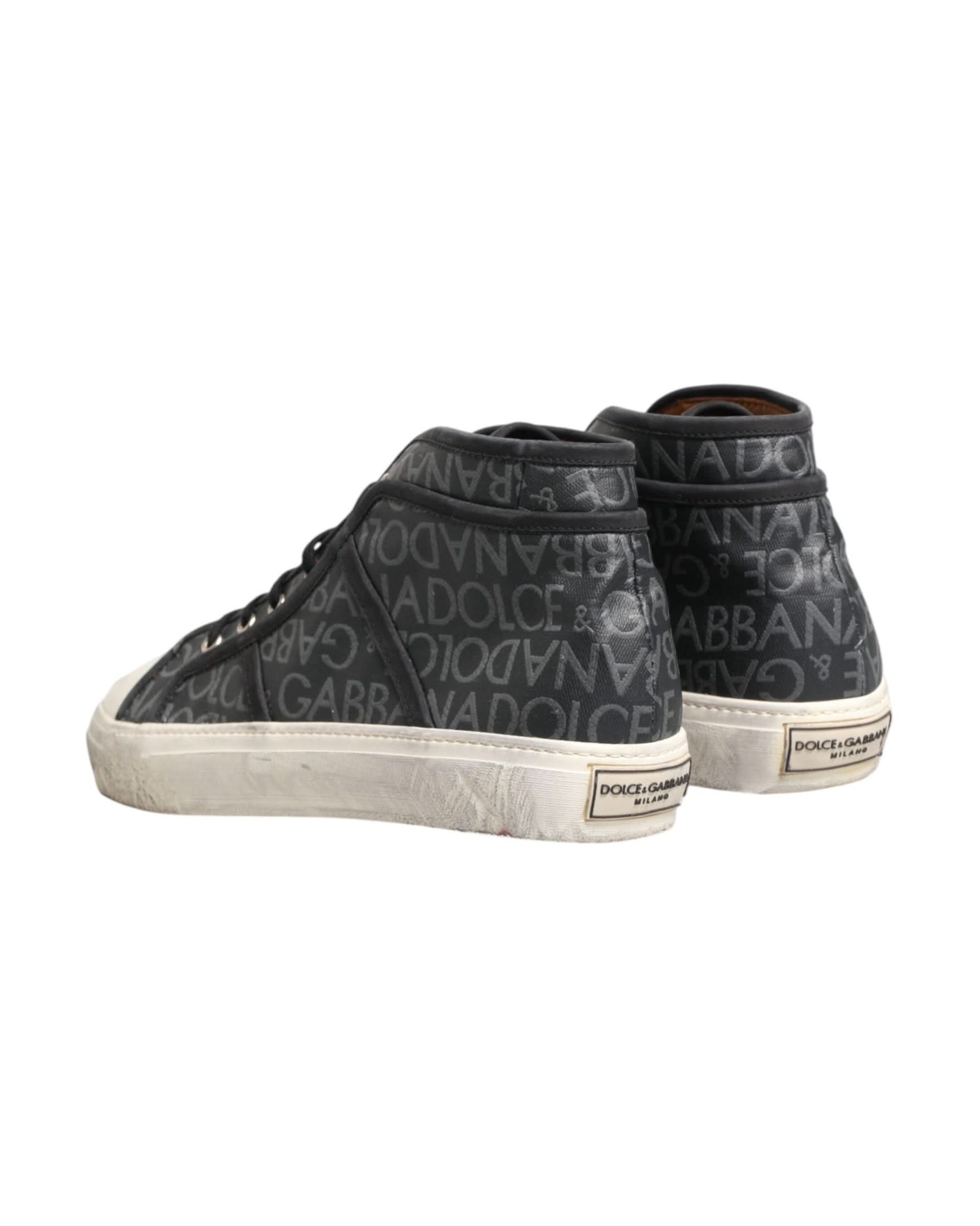 Dolce & Gabbana Black Canvas White Logo Mid Top Sneakers Shoes