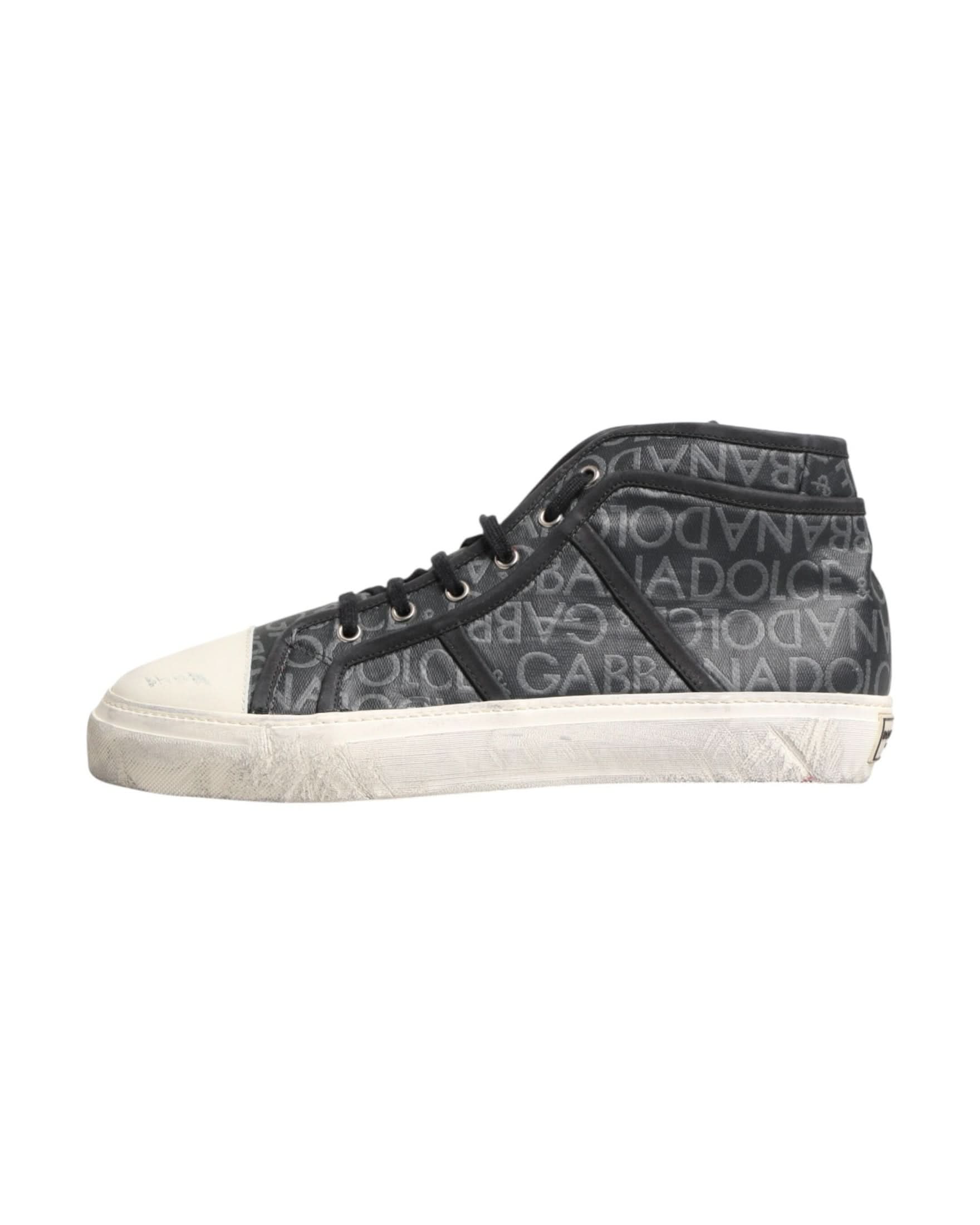 Dolce & Gabbana Black Canvas White Logo Mid Top Sneakers Shoes