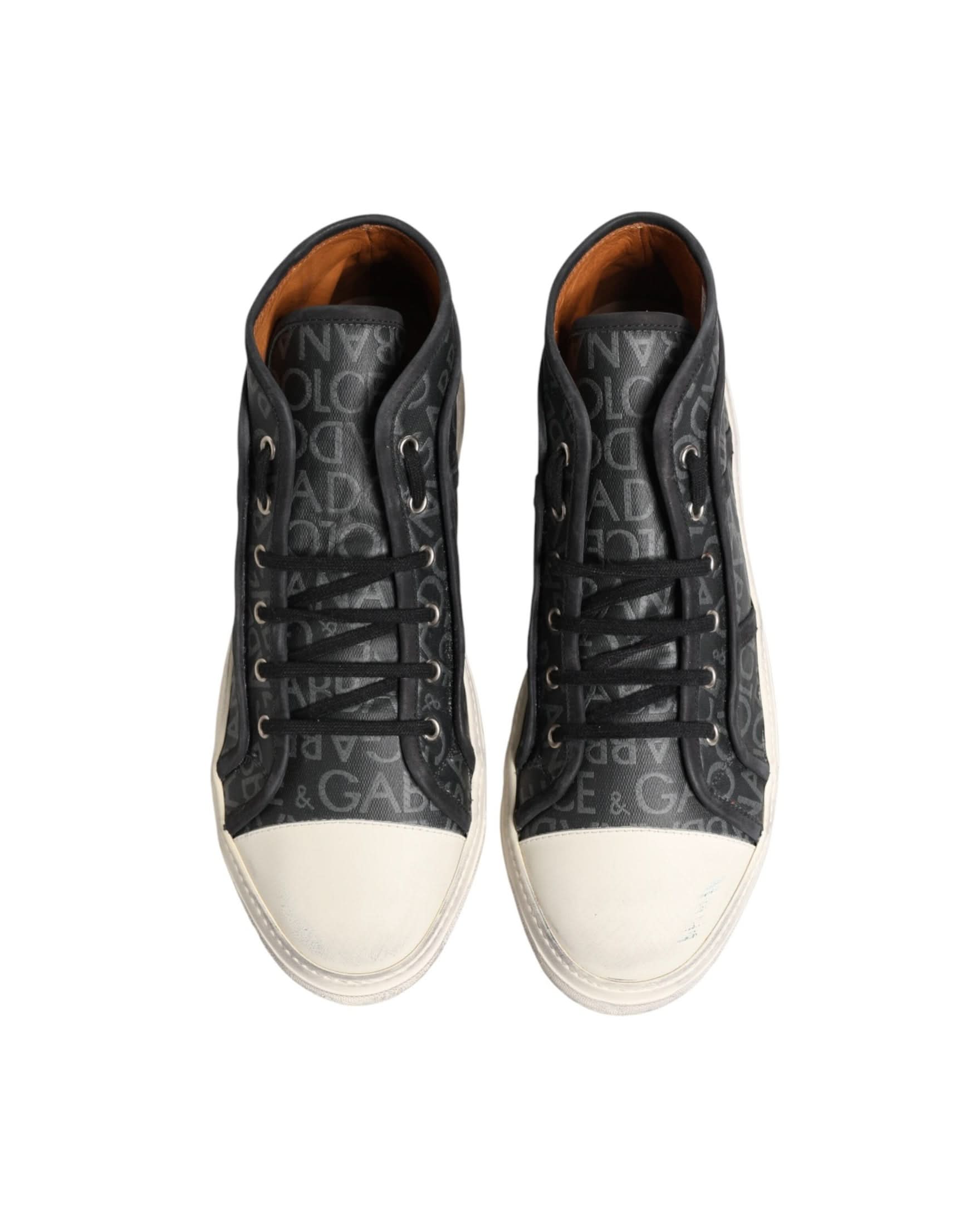 Dolce & Gabbana Black Canvas White Logo Mid Top Sneakers Shoes
