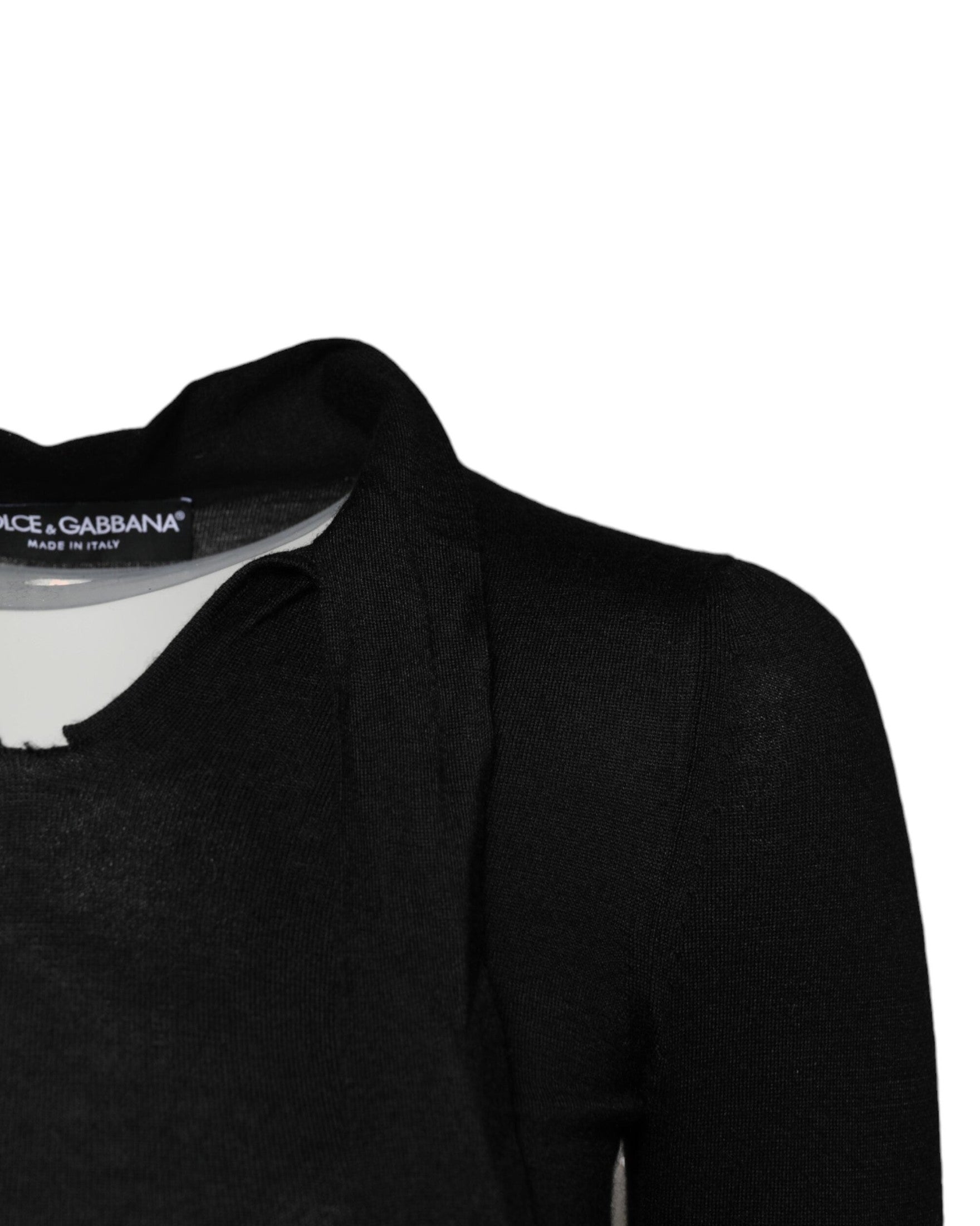 Dolce & Gabbana Black Cashmere Ascot Collar Long Sleeve Top Glam Steals