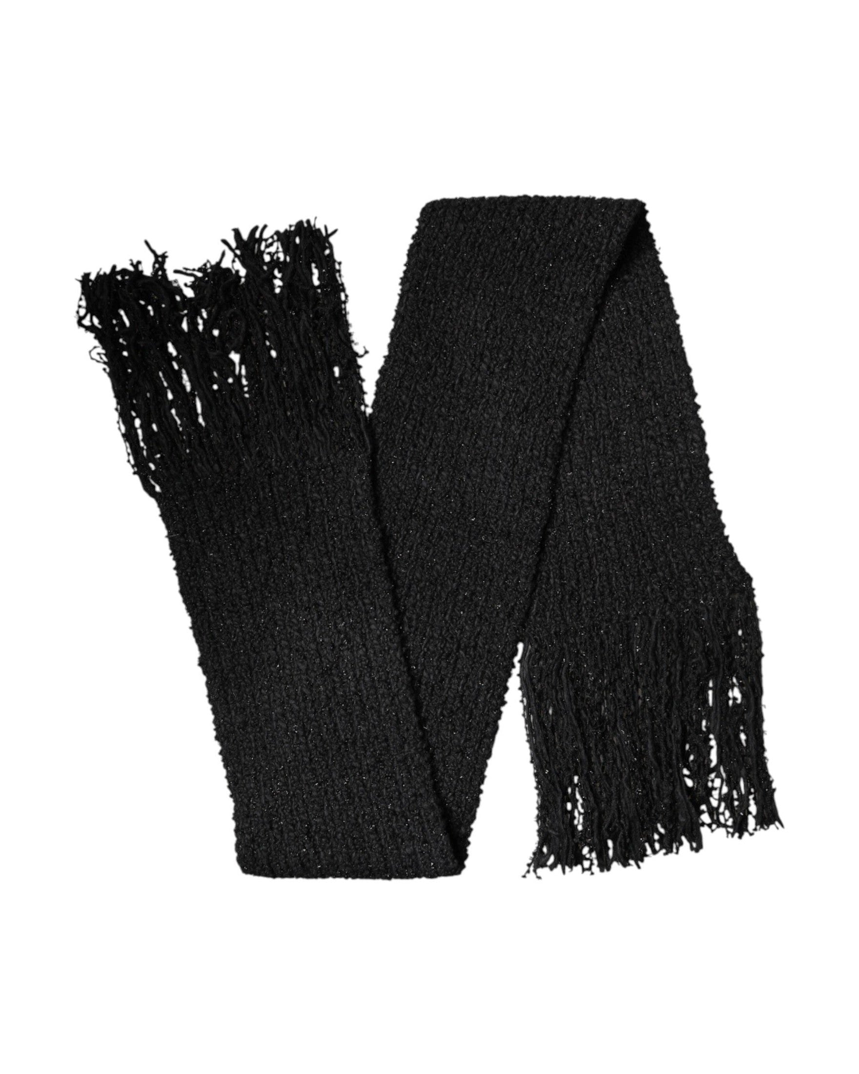 Dolce & Gabbana Black Cashmere Knit Shawl Fringes Scarf Scarves & Shawls
