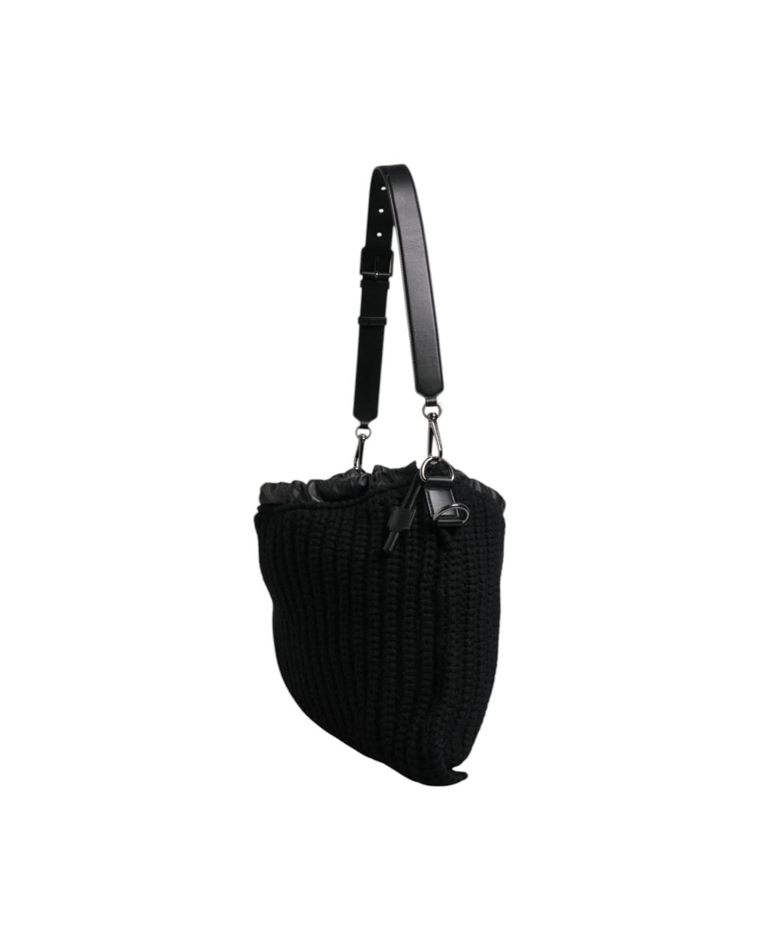 Dolce & Gabbana Black Cashmere Knitted Leather Shoulder Bag Shoulder Bags