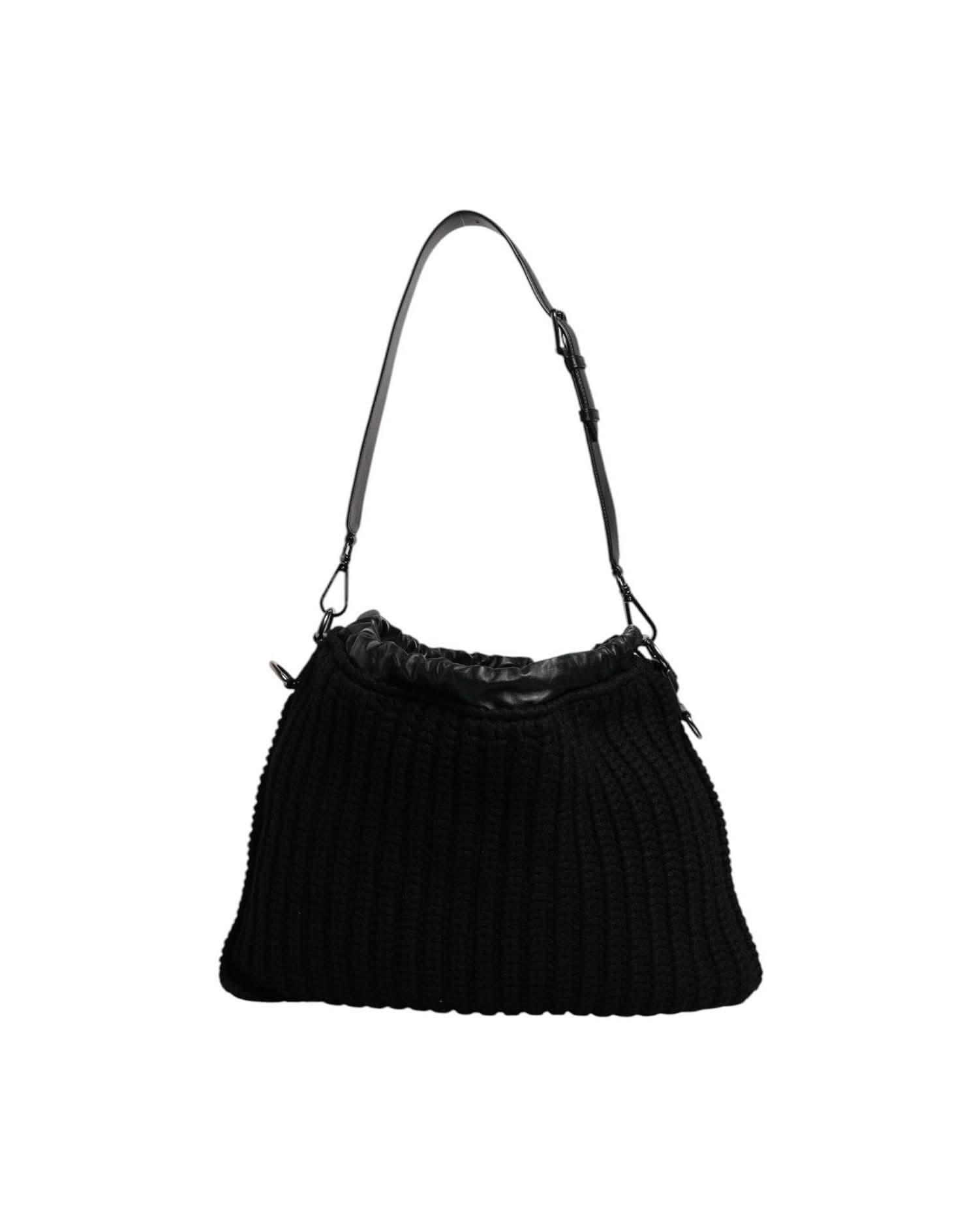 Dolce & Gabbana Black Cashmere Knitted Leather Shoulder Bag Shoulder Bags