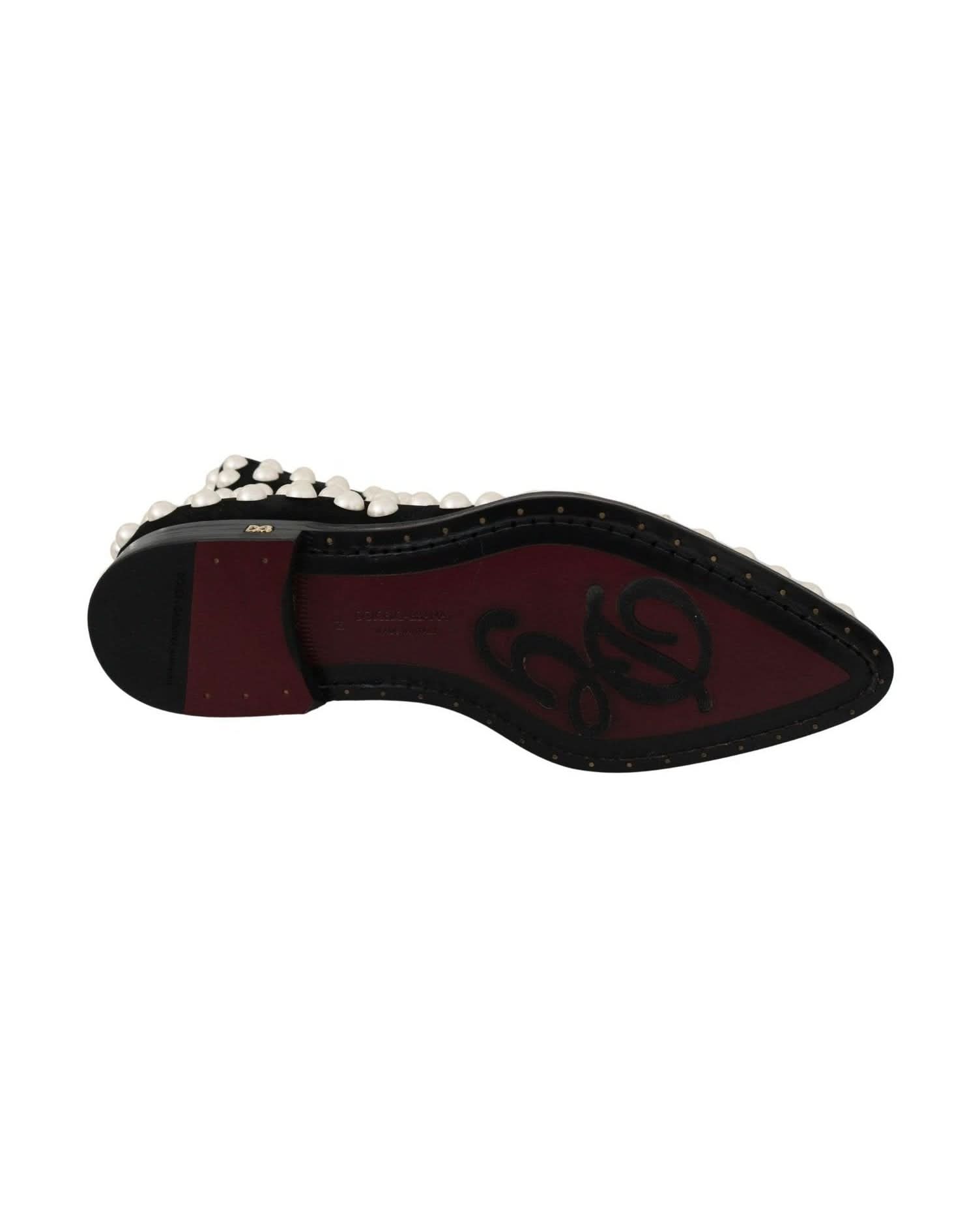 Dolce & Gabbana Pearl Embellished Black Suede Ankle Boots Boots