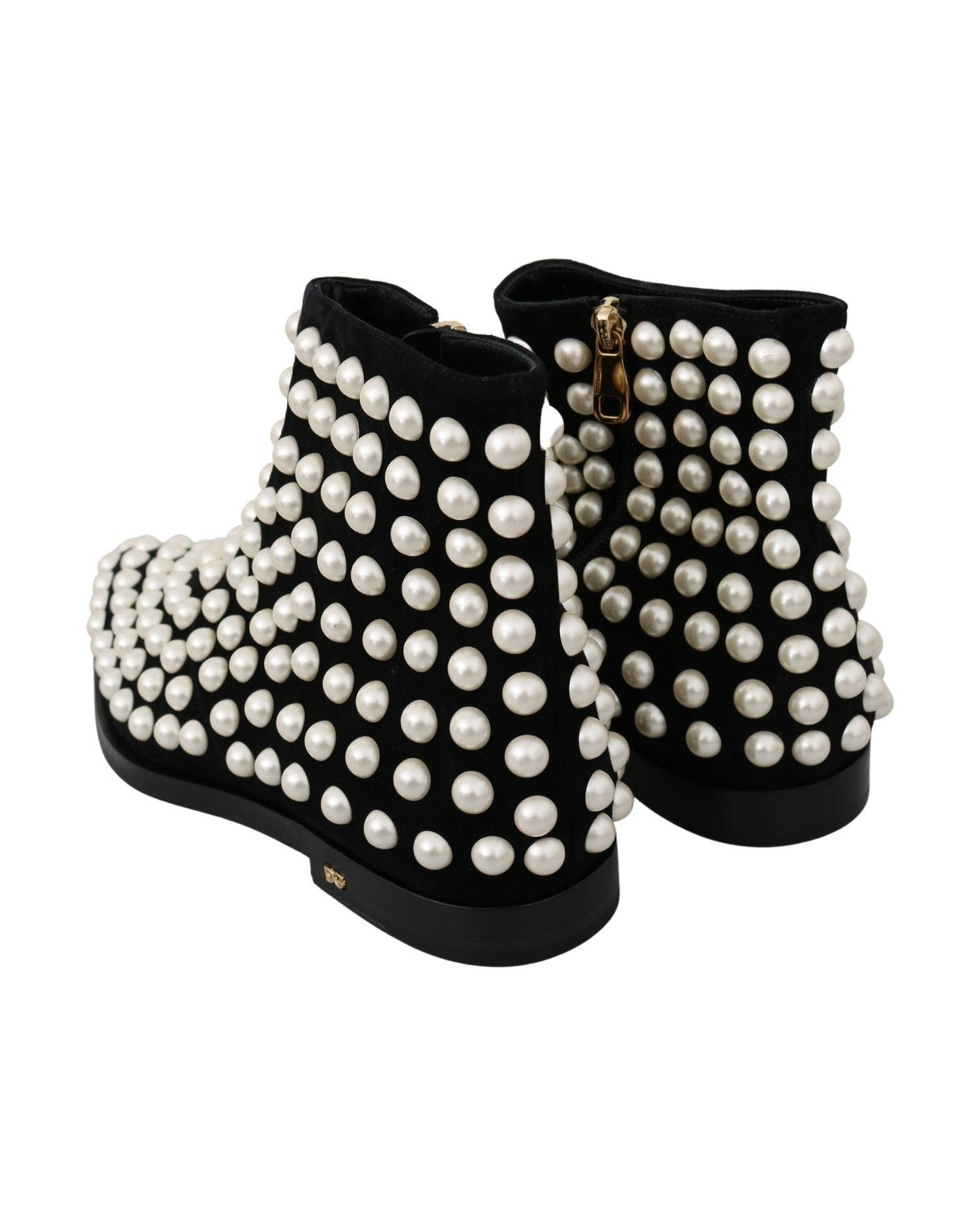 Dolce & Gabbana Chic Suede Ankle Boots With Black Pearls Glam Steals