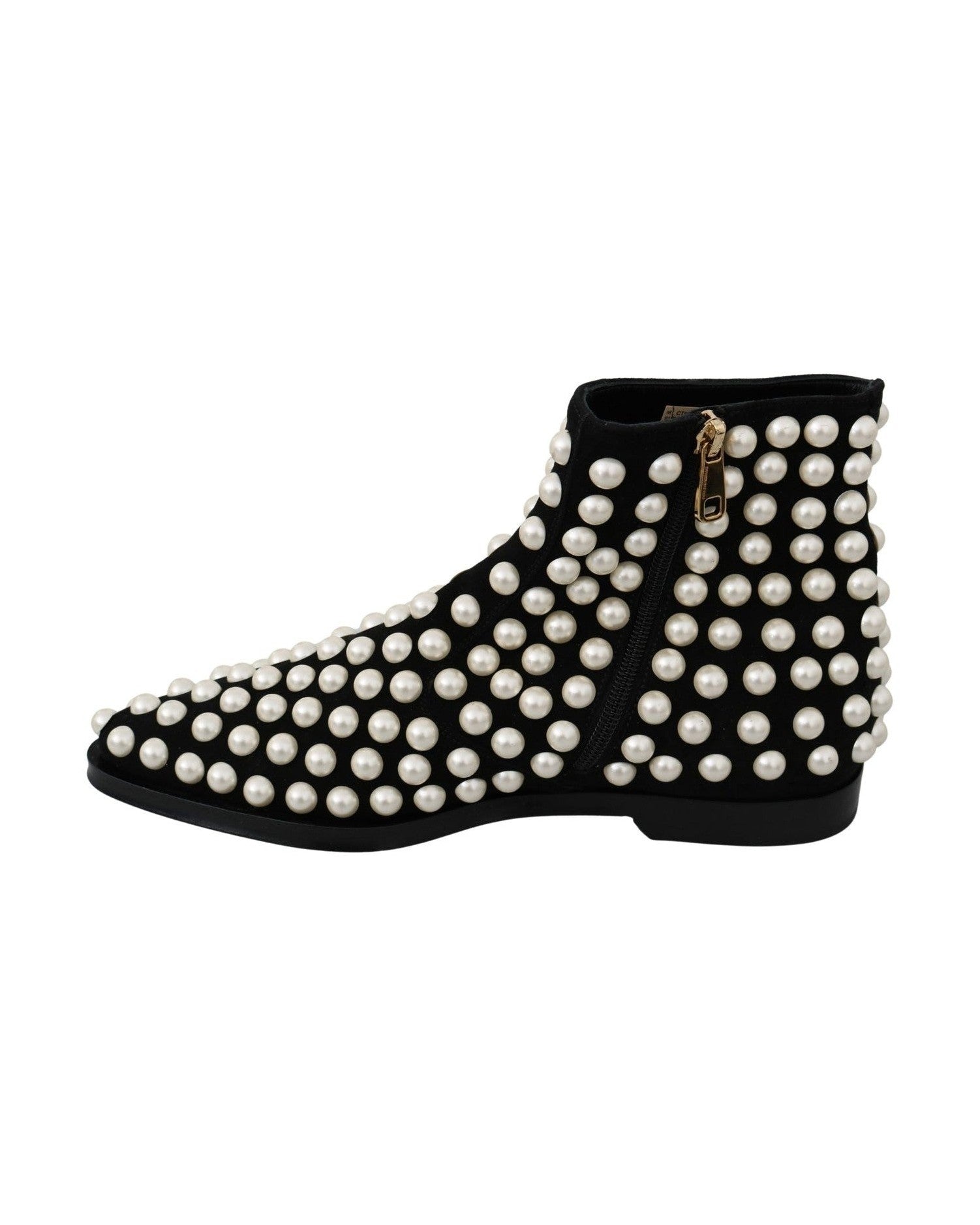 Dolce & Gabbana Chic Suede Ankle Boots With Black Pearls Glam Steals