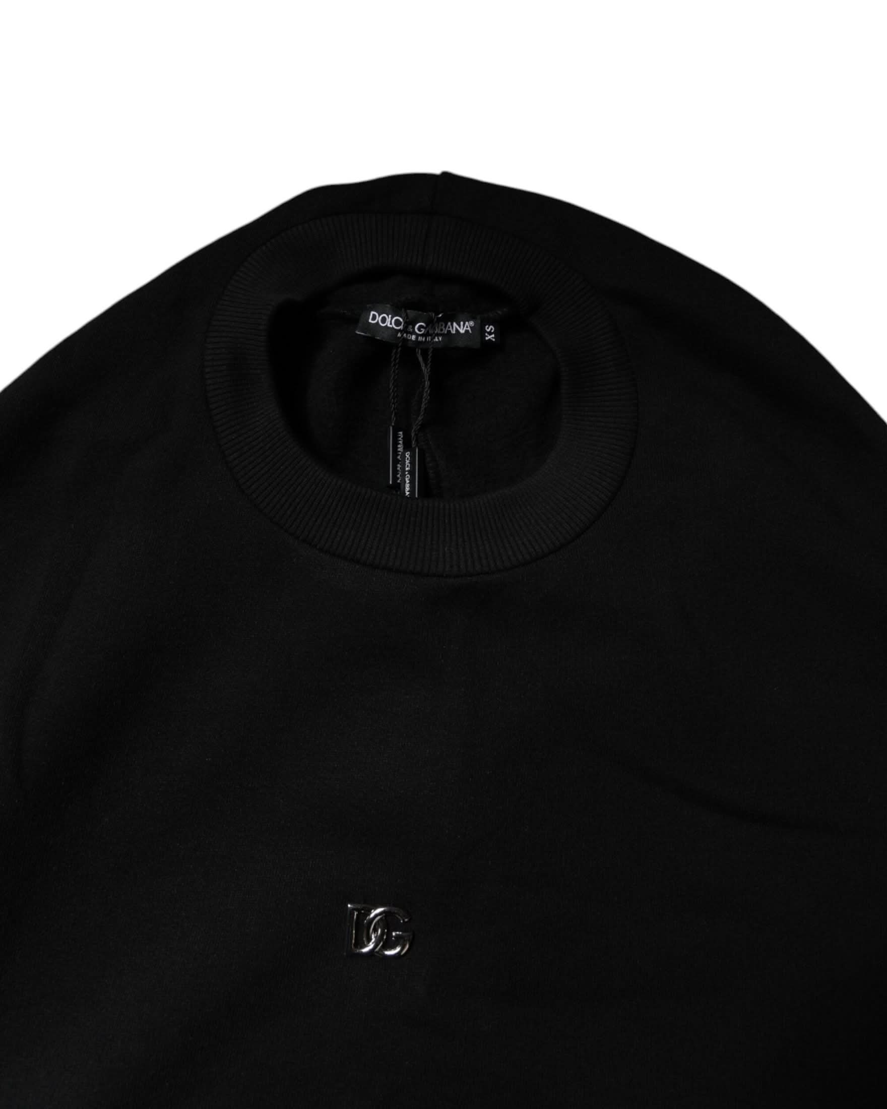 Dolce & Gabbana Black Cotton Crew Neck Sweatshirt Sweater Sweatshirts