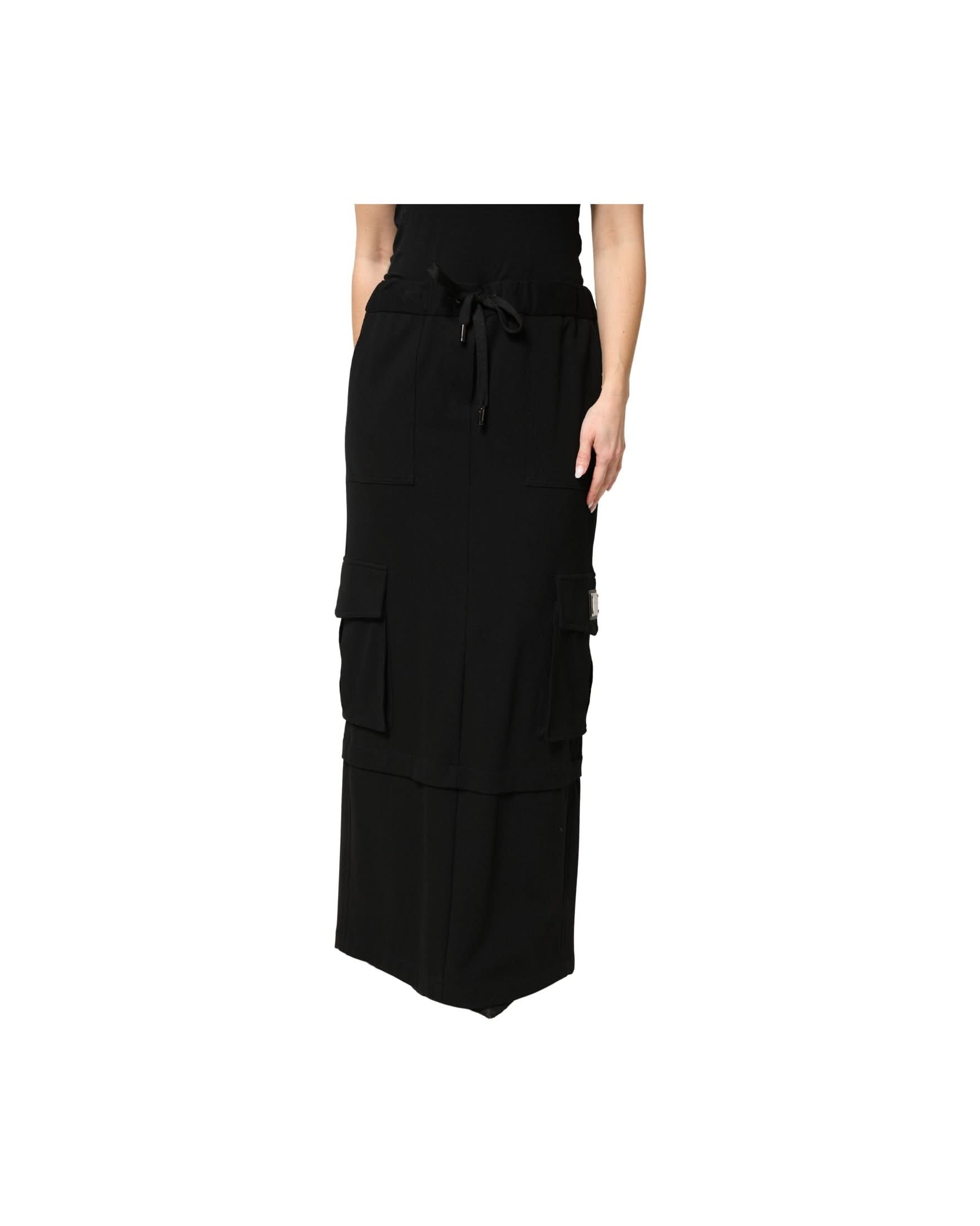 Dolce & Gabbana Black Cotton Drawstring Long Maxi Cargo Skirt