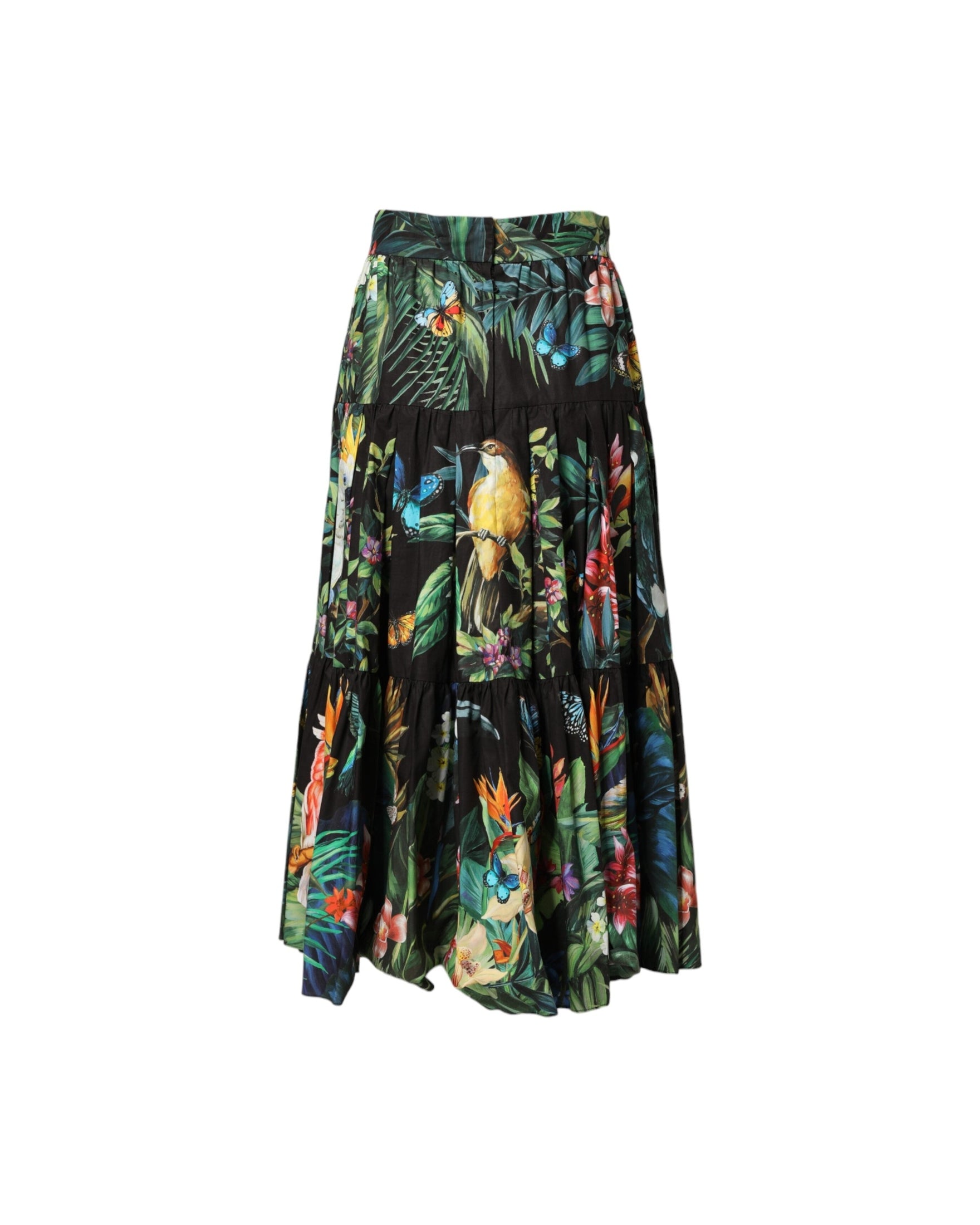 Dolce & Gabbana Black Cotton Floral High Waist Midi Skirt Glam Steals