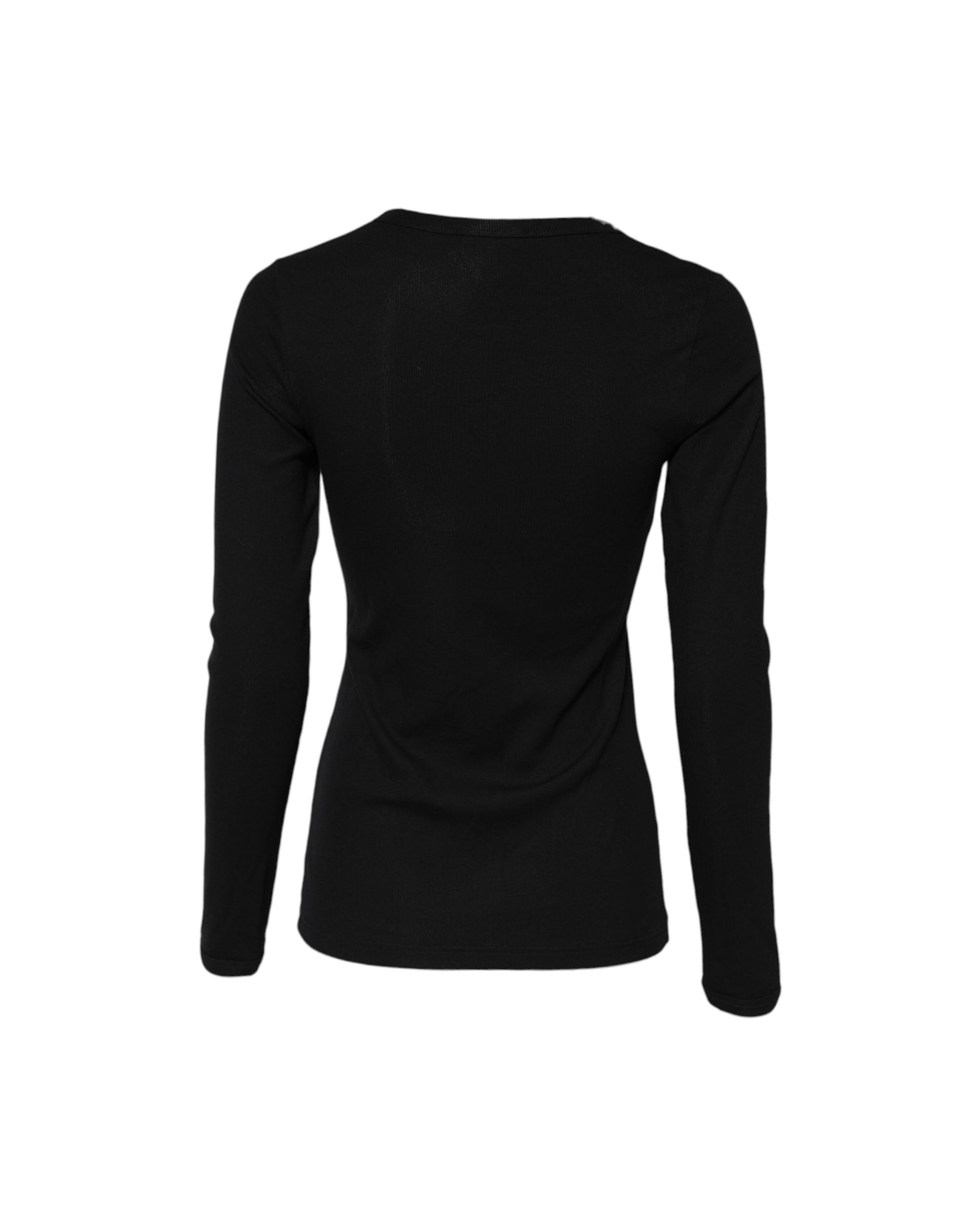 Dolce & Gabbana Black Cotton Knit Round Neck Long Sleeves T-shirt Glam Steals