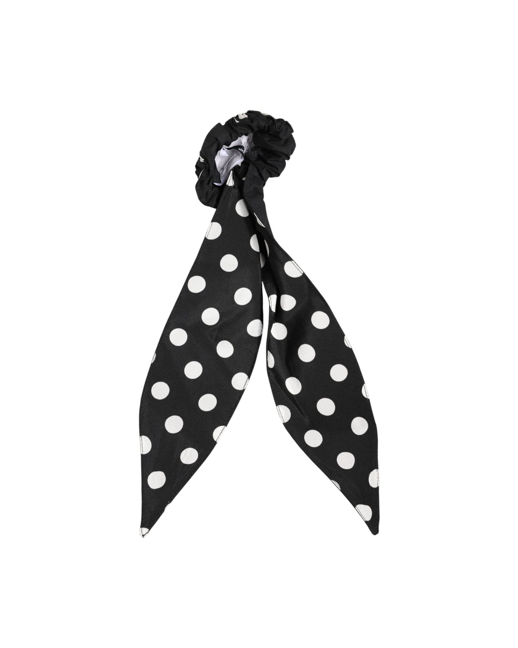 Dolce & Gabbana Black Cotton Polka Dot Scarf Tie Hair Scrunchie Ponytail Holders