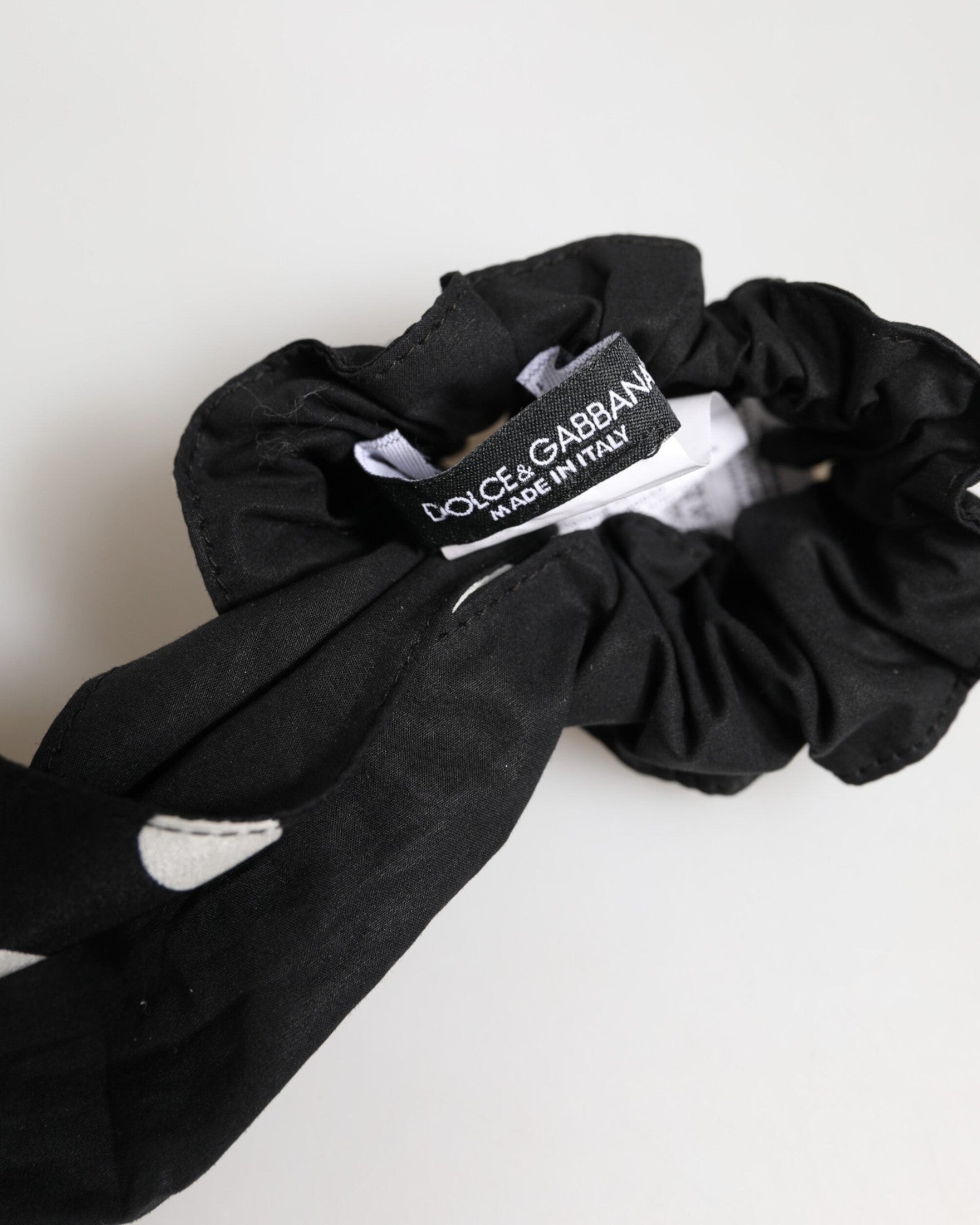 Dolce & Gabbana Black Cotton Polka Dot Scarf Tie Accessory Hair Scrunchie Glam Steals
