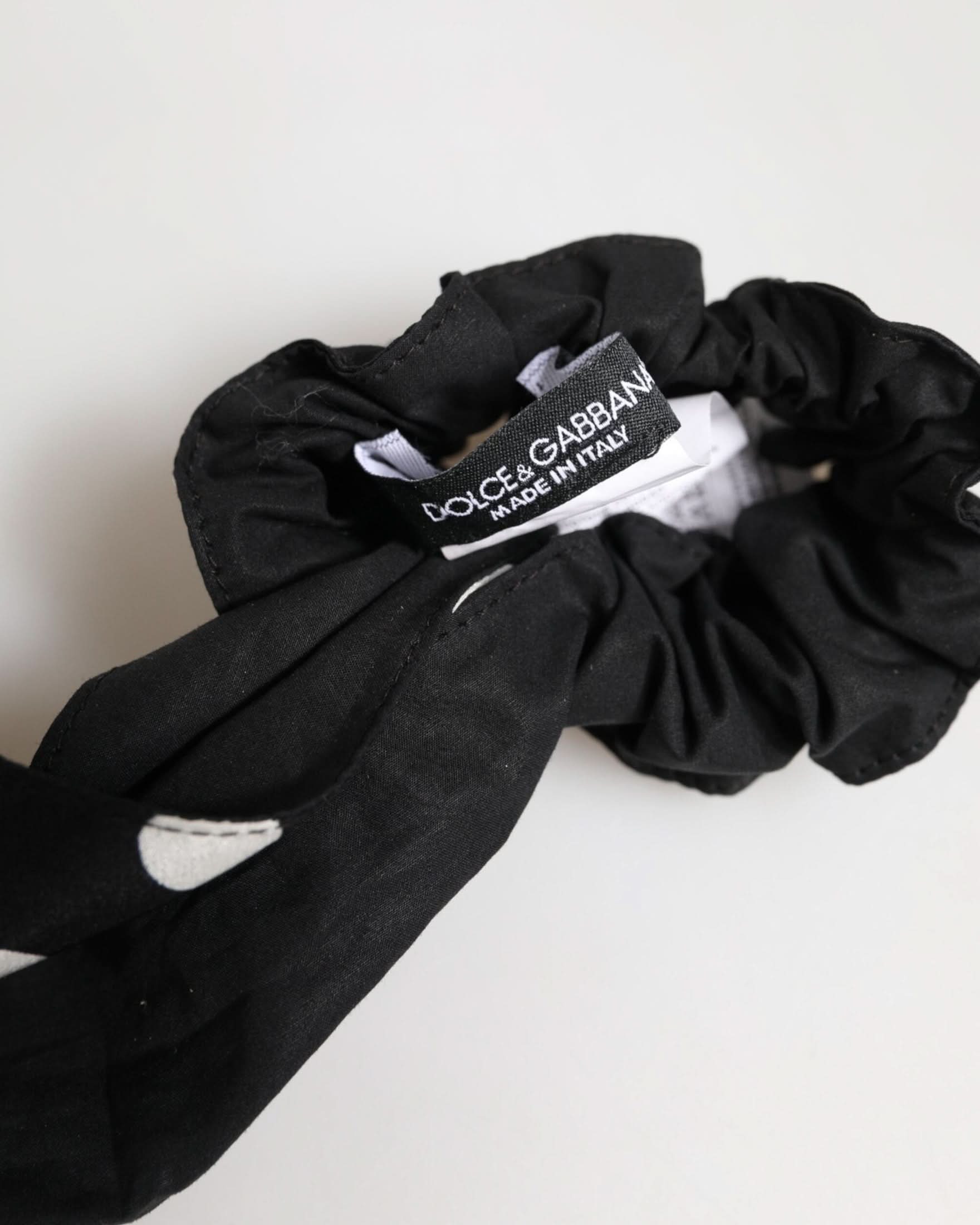 Dolce & Gabbana Black Cotton Polka Dot Scarf Tie Hair Scrunchie Ponytail Holders