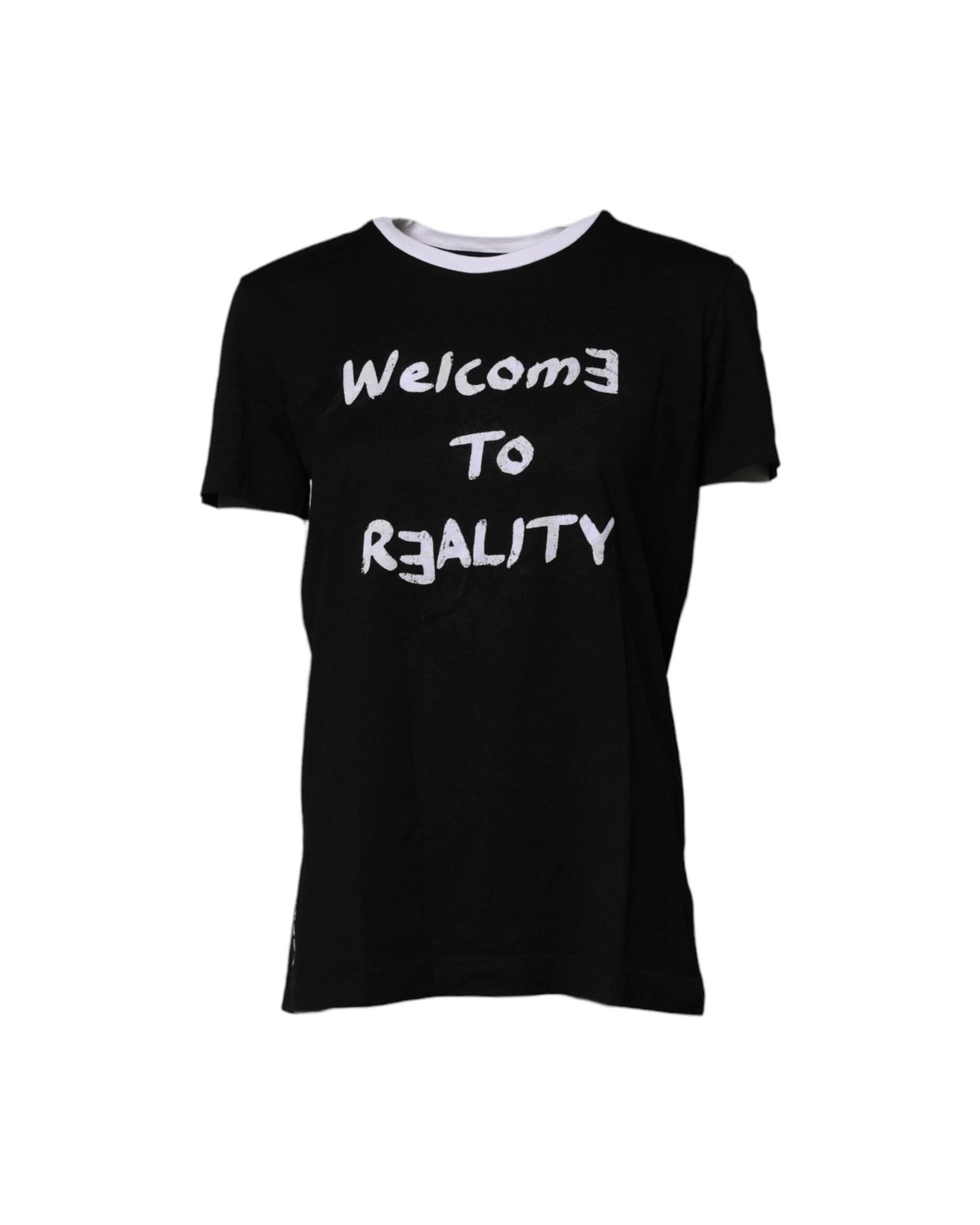 Dolce & Gabbana Black Cotton Printed Round Neck Top T-Shirt T-Shirts