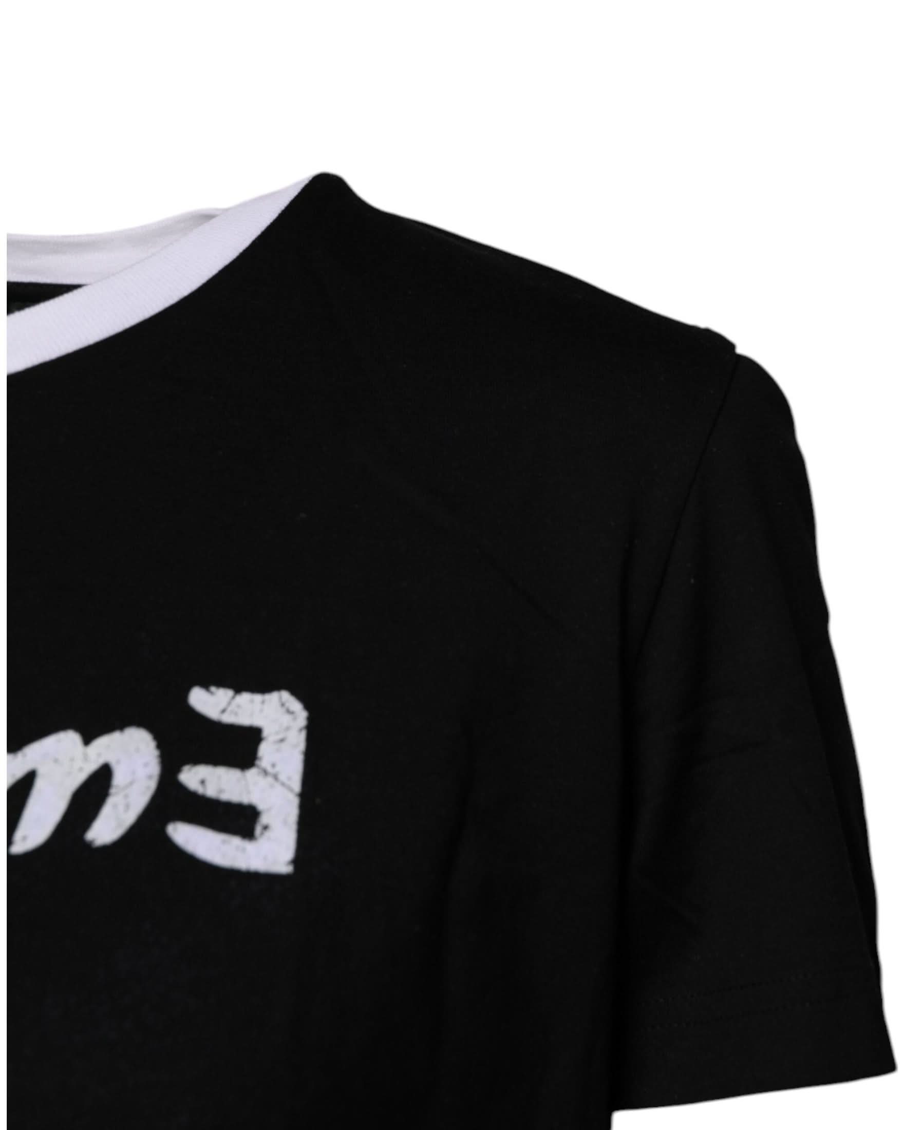 Dolce & Gabbana Black Cotton Printed Round Neck Top T-Shirt T-Shirts