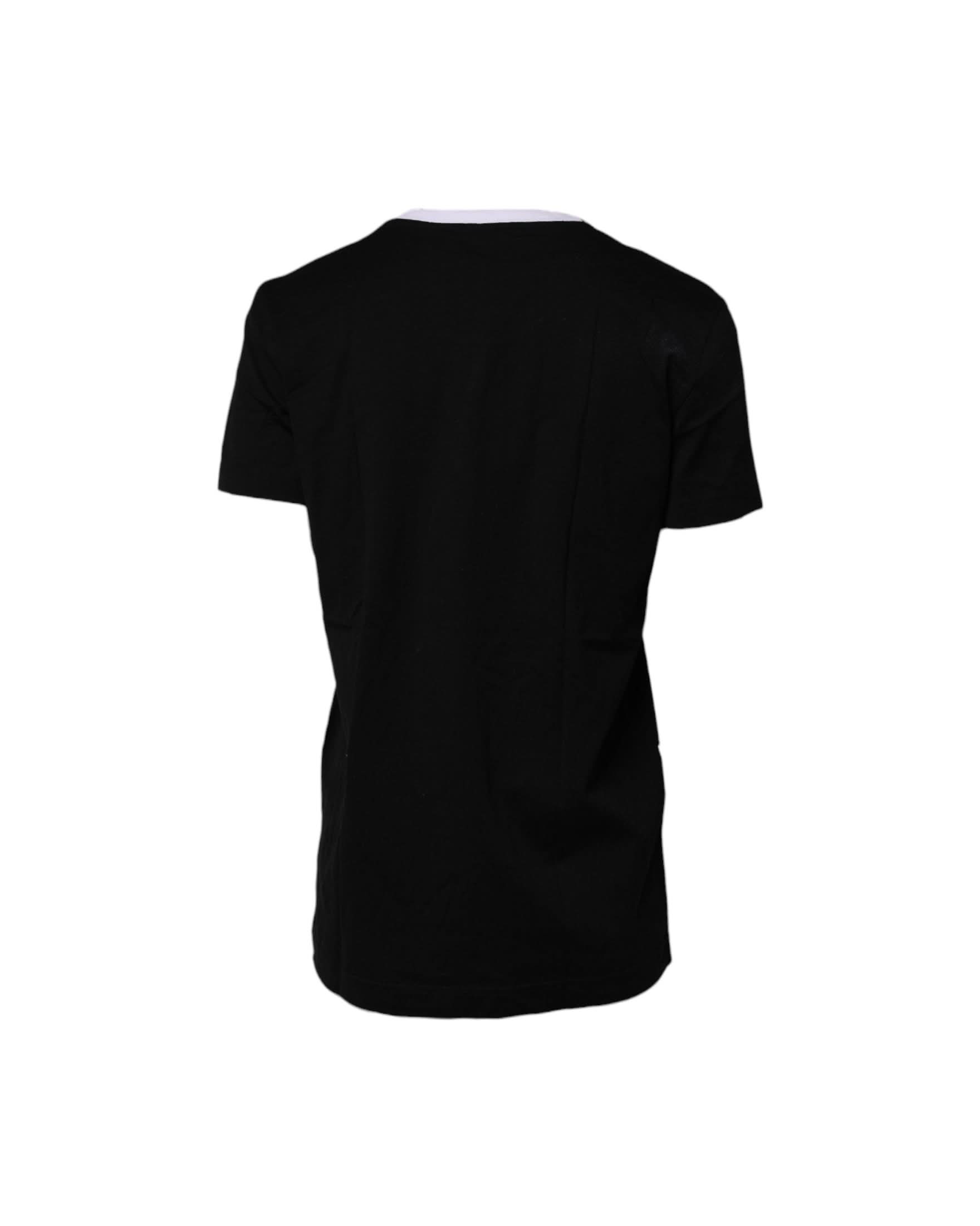 Dolce & Gabbana Black Cotton Printed Round Neck Top T-Shirt T-Shirts