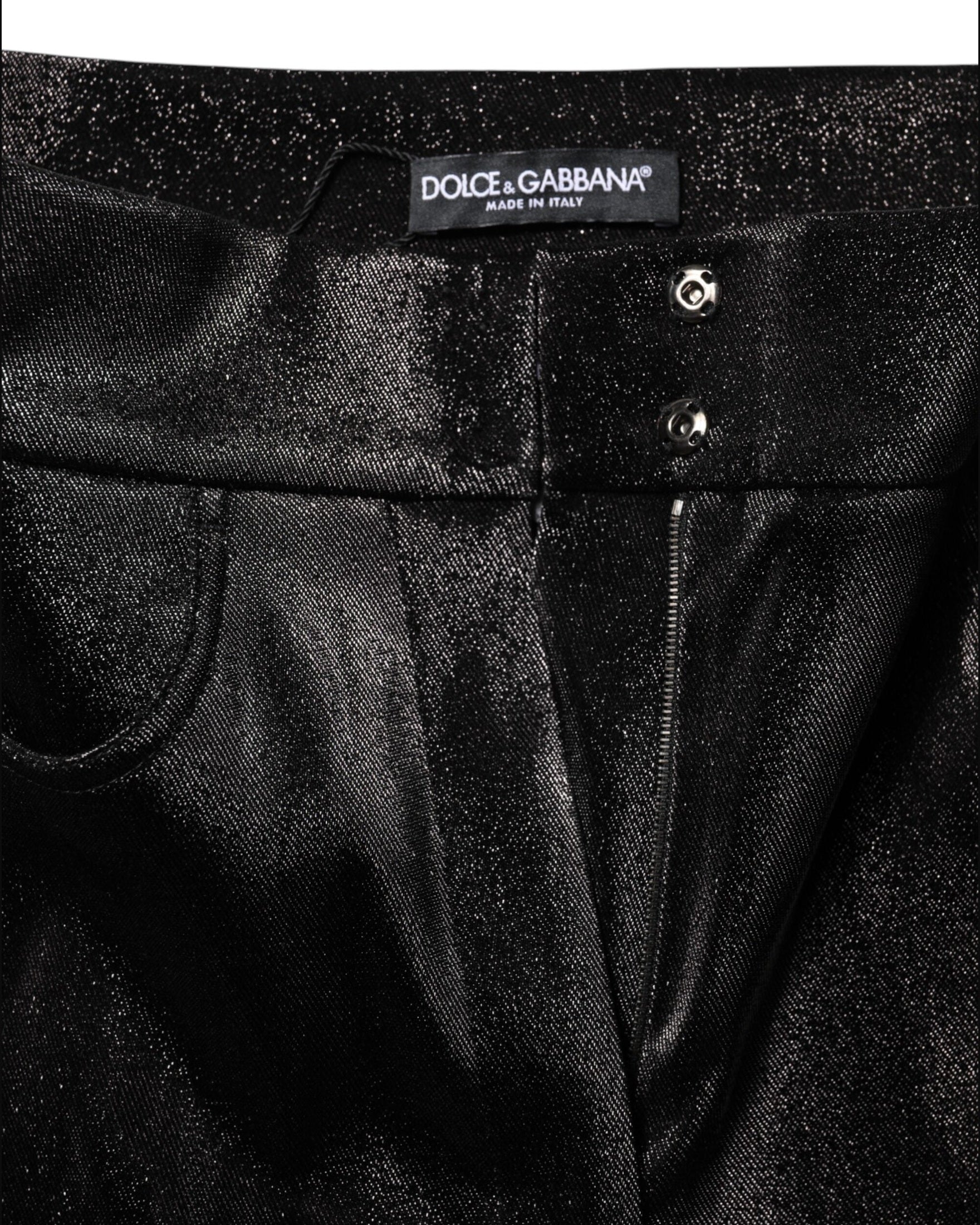 Dolce & Gabbana Black Cotton Stretch Silver Lurex Thread Pant Glam Steals